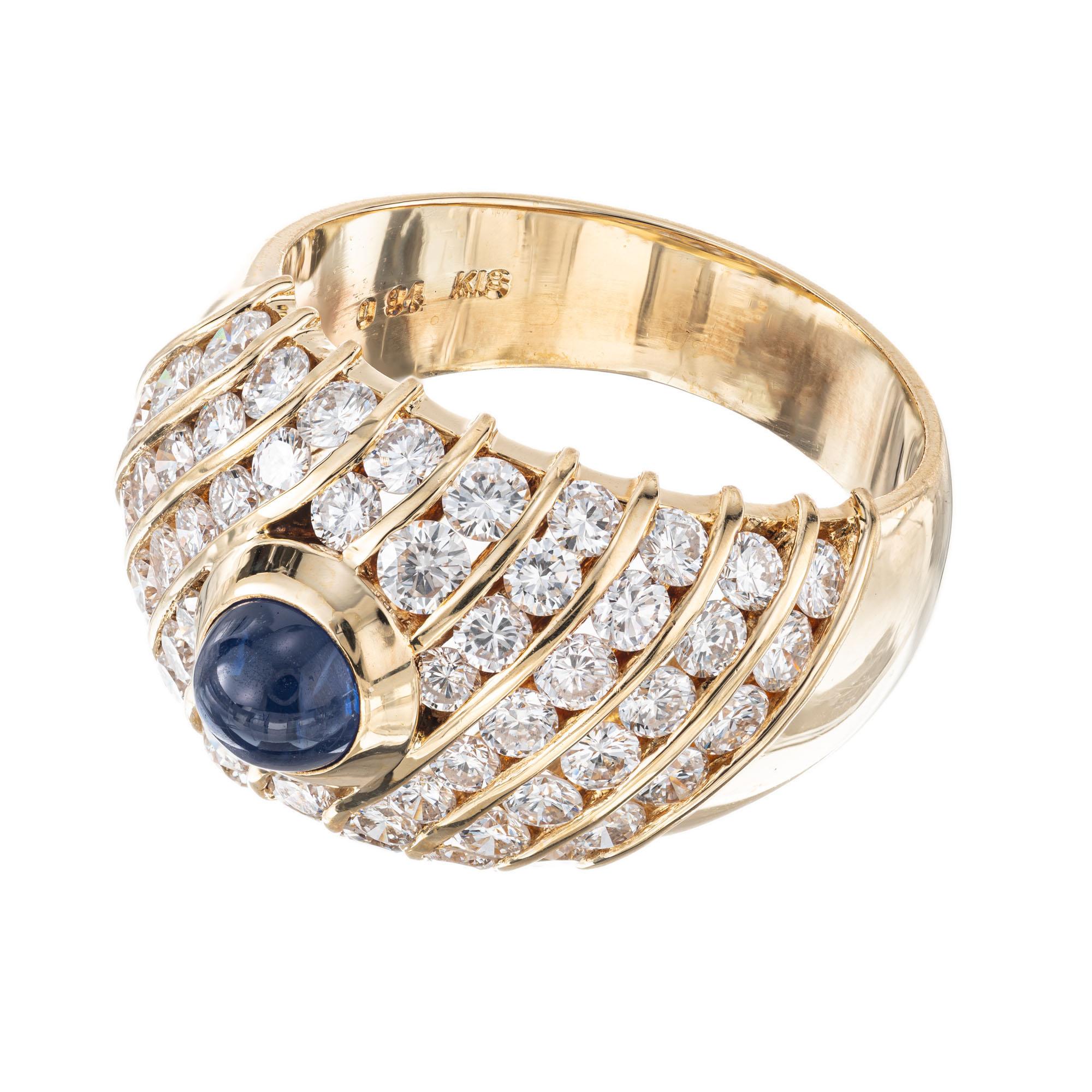 Round Cut GIA Certified .94 Carat Sapphire Diamond Gold Dome Cocktail Ring For Sale