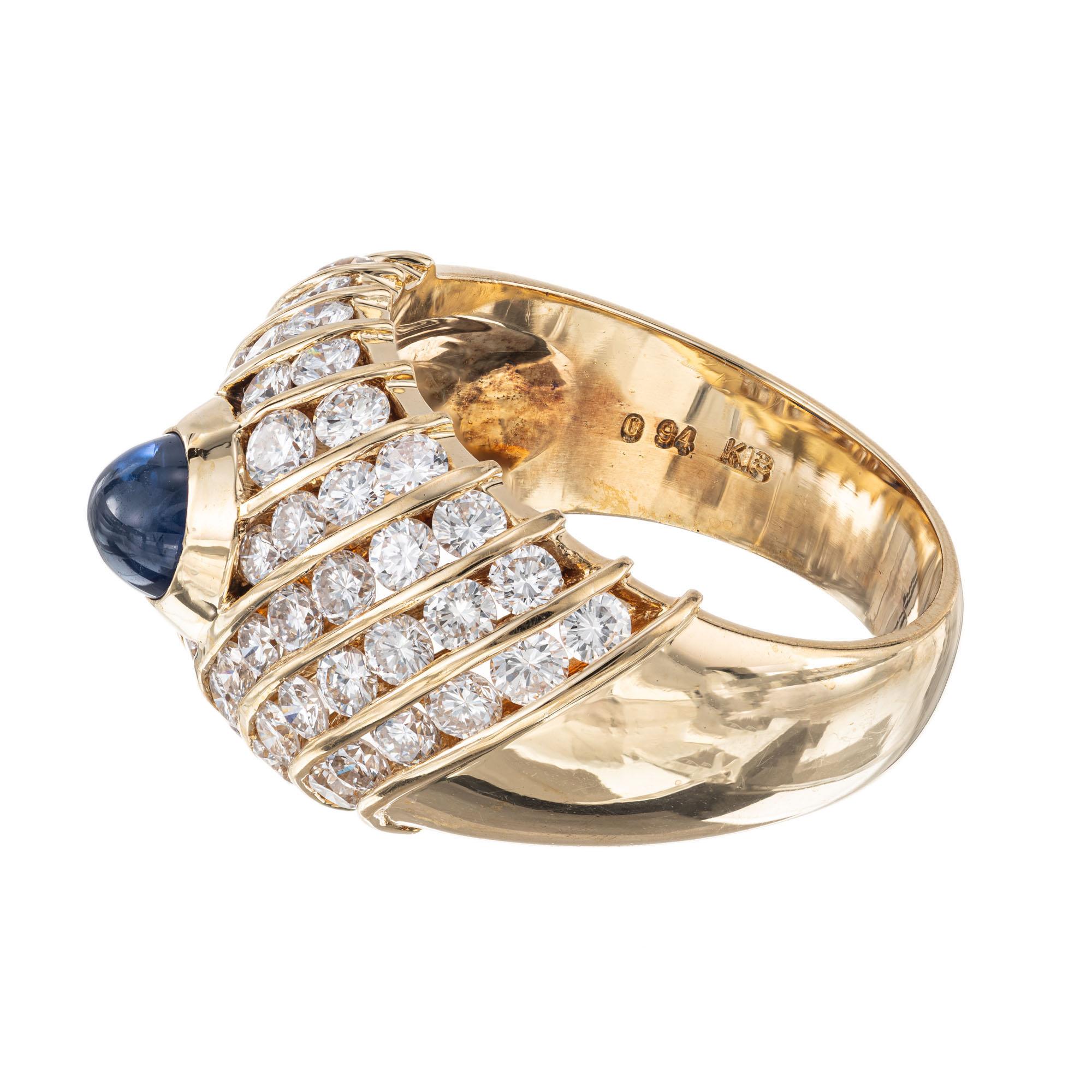 GIA Certified .94 Carat Sapphire Diamond Gold Dome Cocktail Ring In Excellent Condition For Sale In Stamford, CT