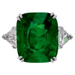 GIA Certified 9.40 Carat Brazilian Green Emerald Diamond Ring