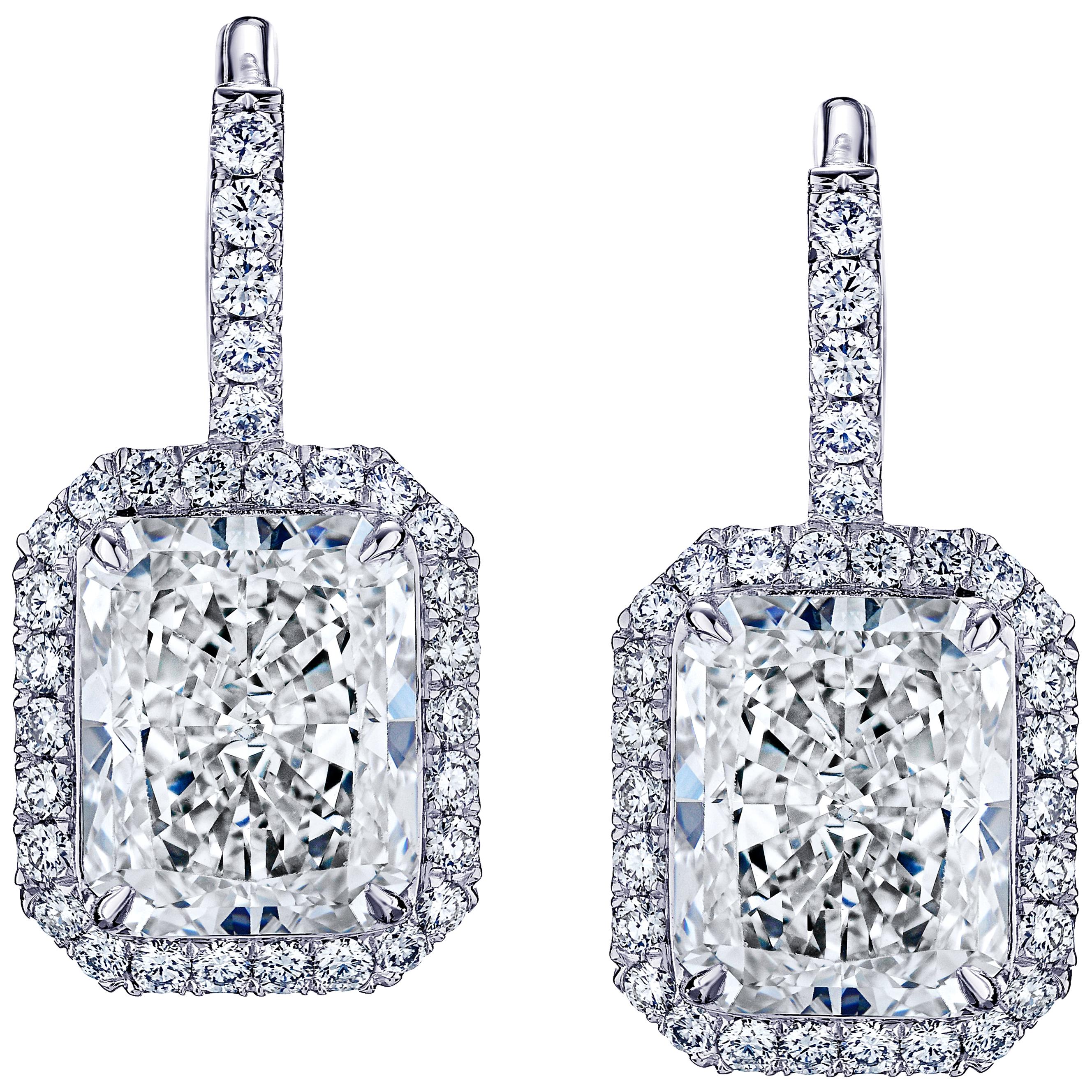 GIA Certified 9.40 Carat Radiant Cut Diamond Dangle Earrings