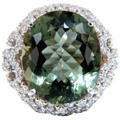 GIA Certified 9.44 Carat Natural Beryl Diamonds Ring 14 Karat