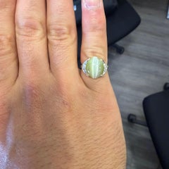 GIA Certified 9.46 Carat Green Cats Eye Chrysoberyl 14K Gold Art Deco Ring