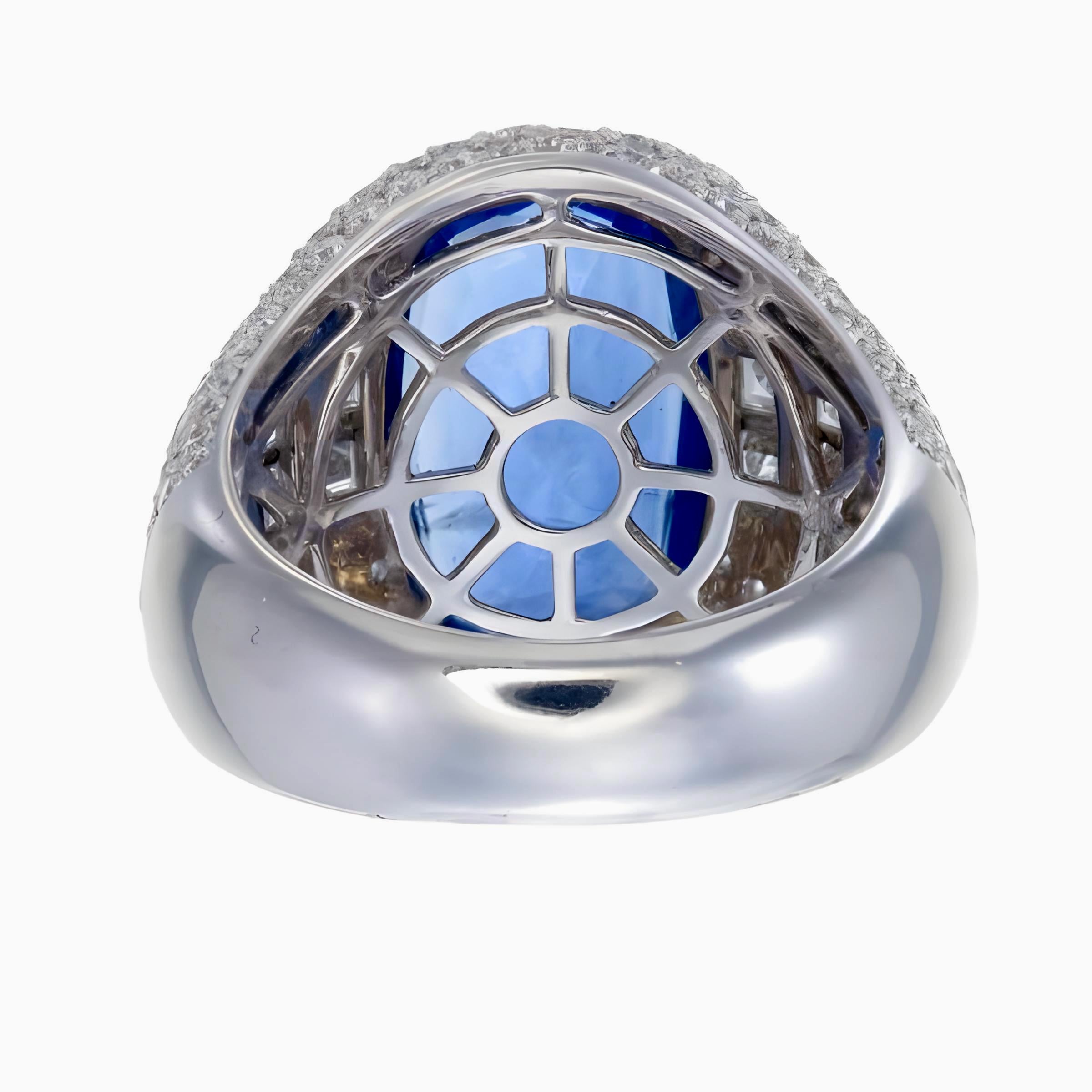 Women's GIA Certified 9.49 Ct Sri Lanka Heated Cushion Cut Blue Sapphire Ring in 18K W/G For Sale