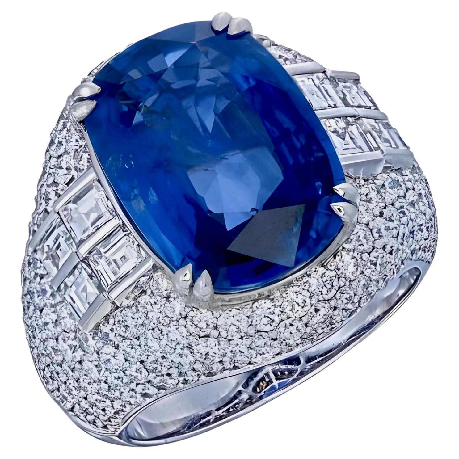 GIA Certificado 9.49 Ct Sri Lanka Calentado Cushion Cut Blue Sapphire Anillo en 18K W/G