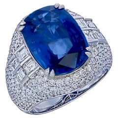 GIA Certificado 9.49 Ct Sri Lanka Calentado Cushion Cut Blue Sapphire Anillo en 18K W/G