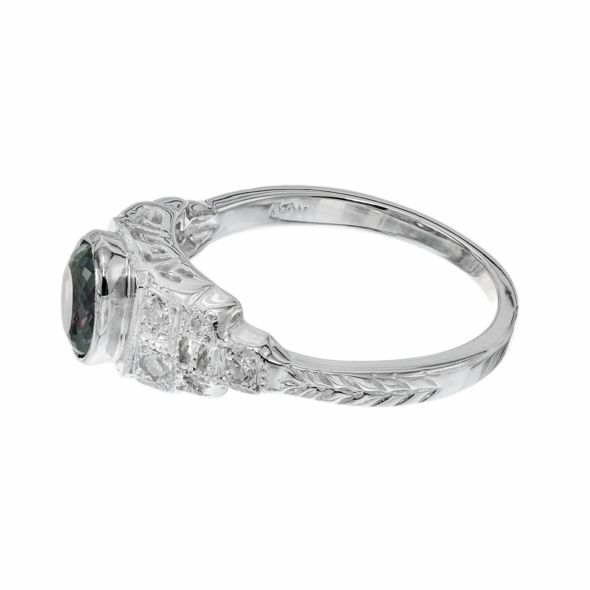 Oval Cut GIA Certified .95 Carat Alexandrite Diamond Platinum Art Deco Engagement Ring
