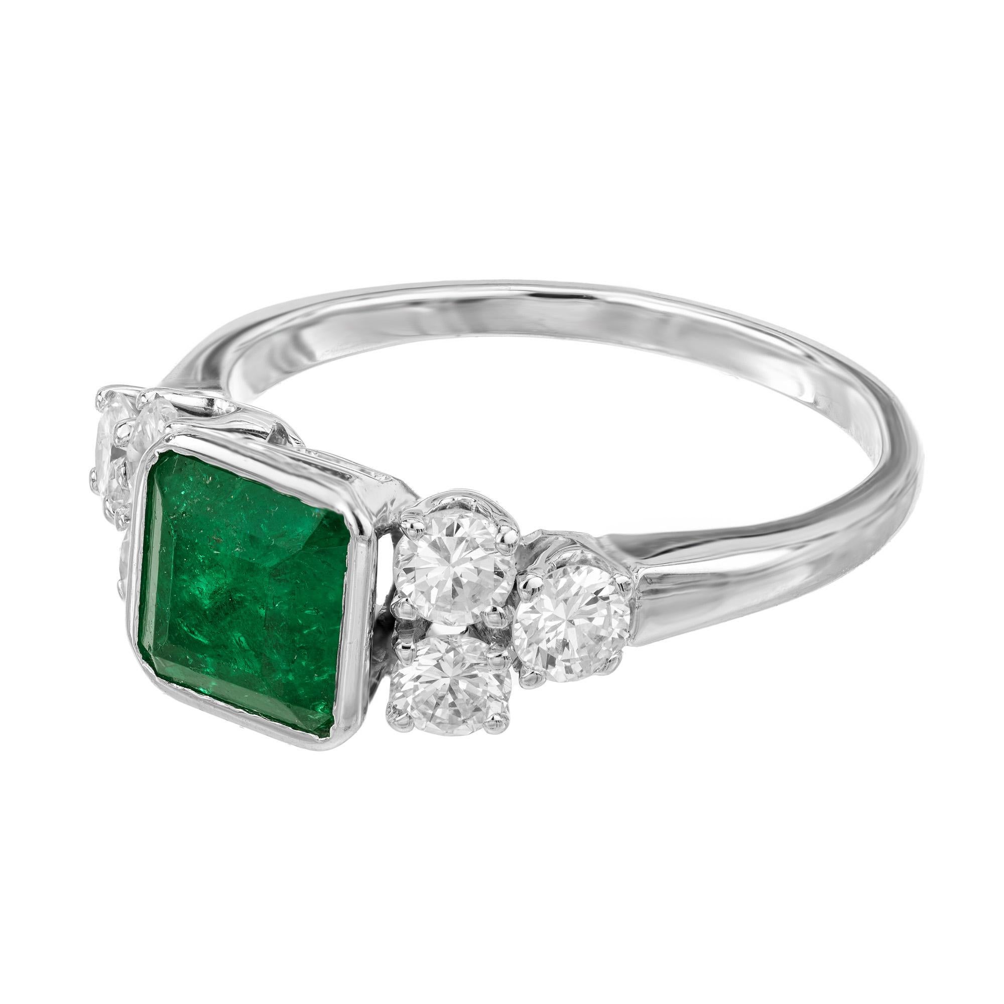 Octagon Cut GIA Certified .95 Carat Emerald Diamond White Gold Engagement Ring For Sale