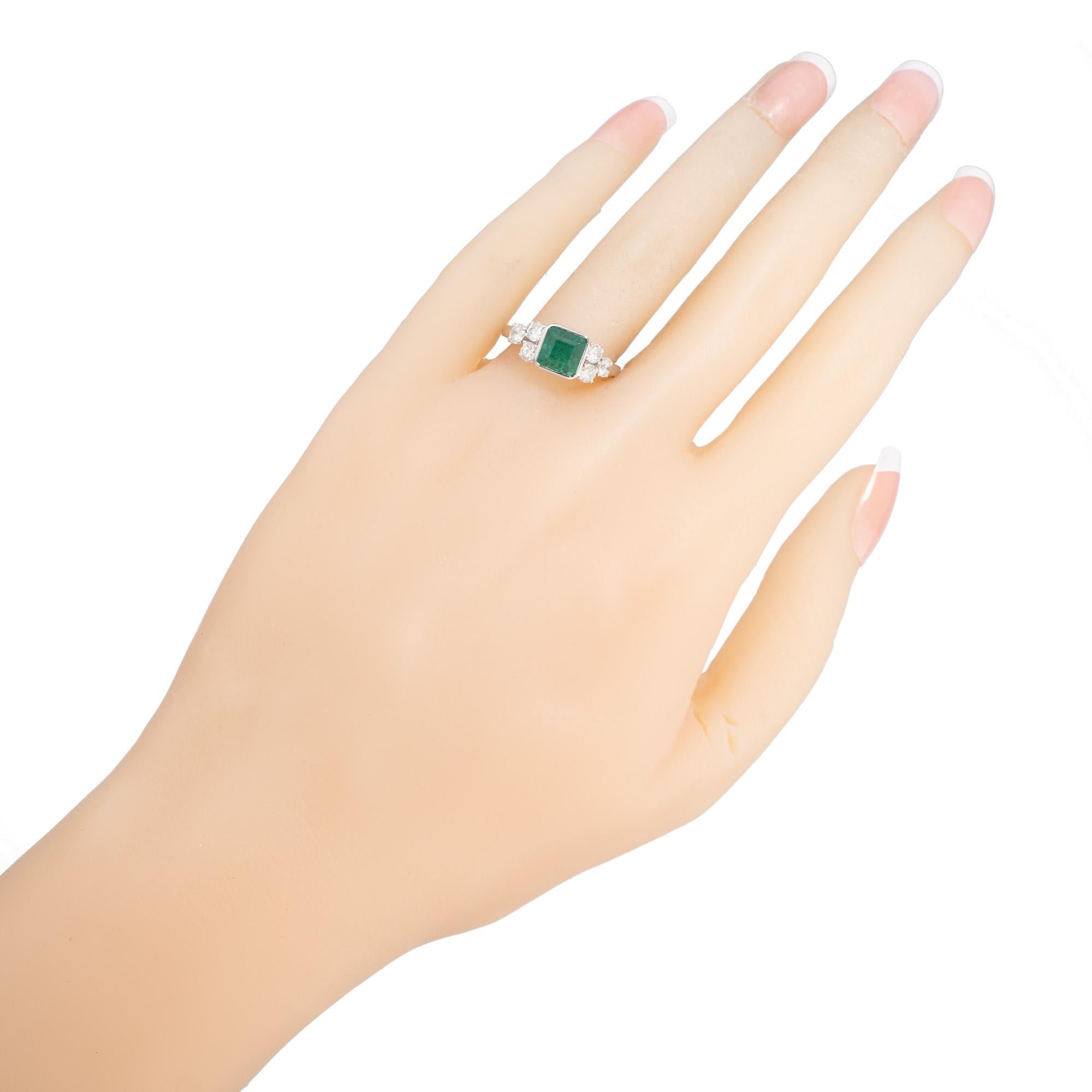 GIA Certified .95 Carat Emerald Diamond White Gold Engagement Ring For Sale 3