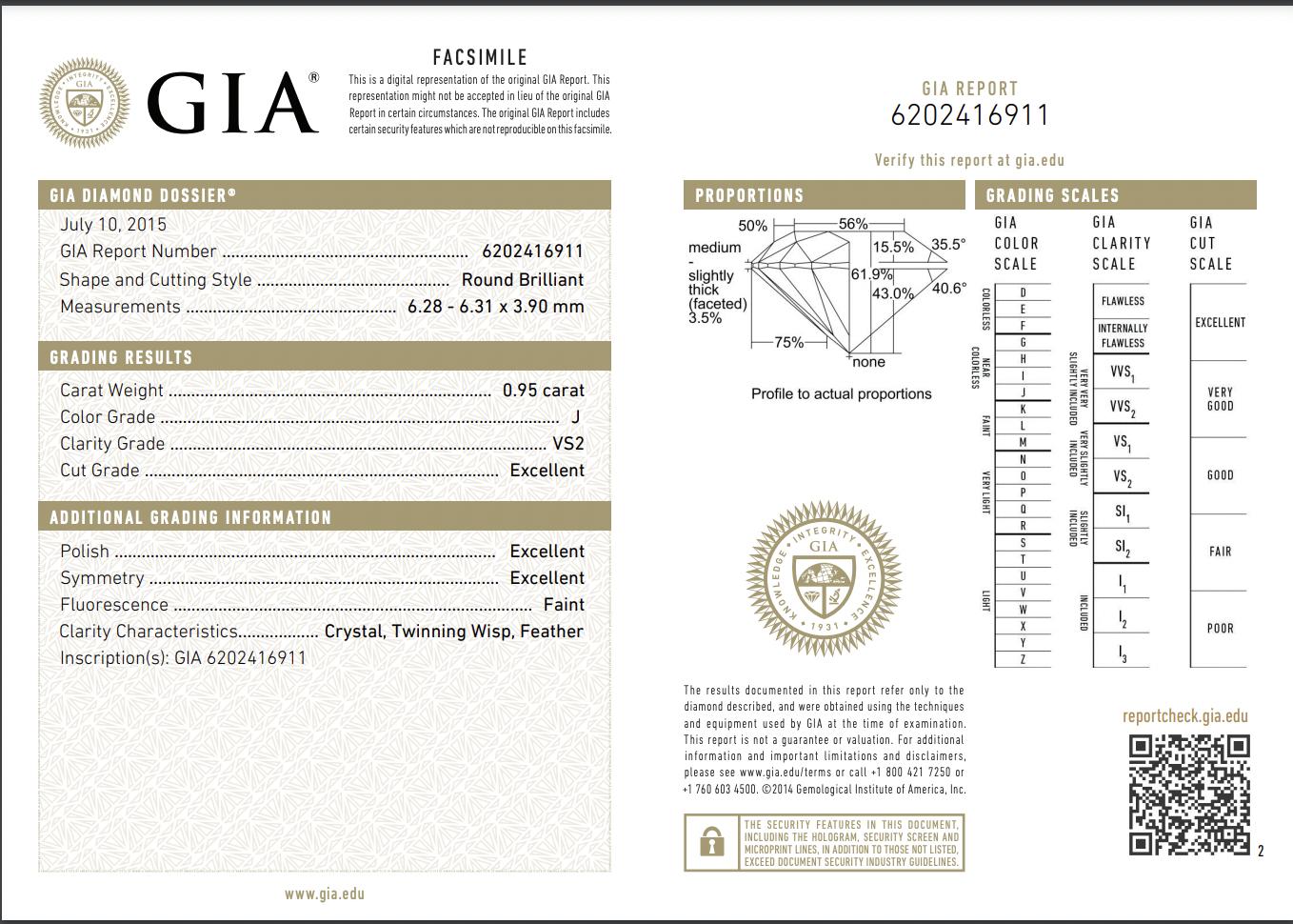 Round Cut GIA Certified .95 Carat J Vs2 Round Diamond Solitaire Engagement Ring