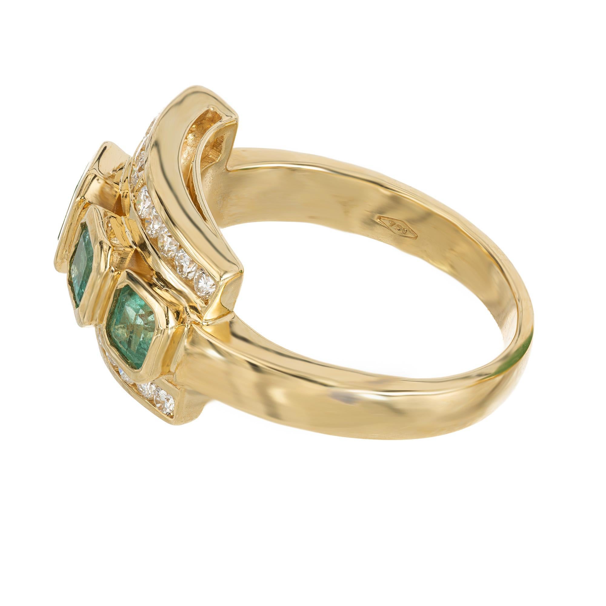 Women's GIA Certified .95 Carat Octagonal Emerald Diamond Yellow Gold Ring For Sale