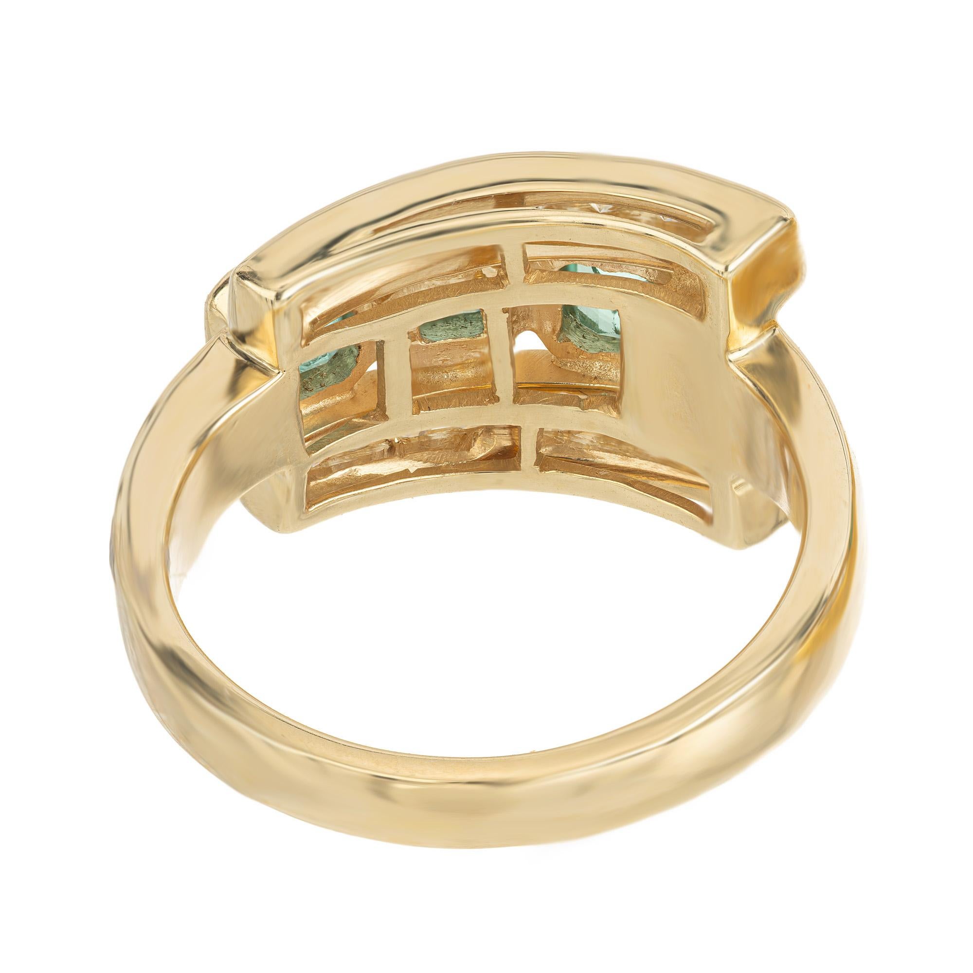 GIA Certified .95 Carat Octagonal Emerald Diamond Yellow Gold Ring For Sale 1
