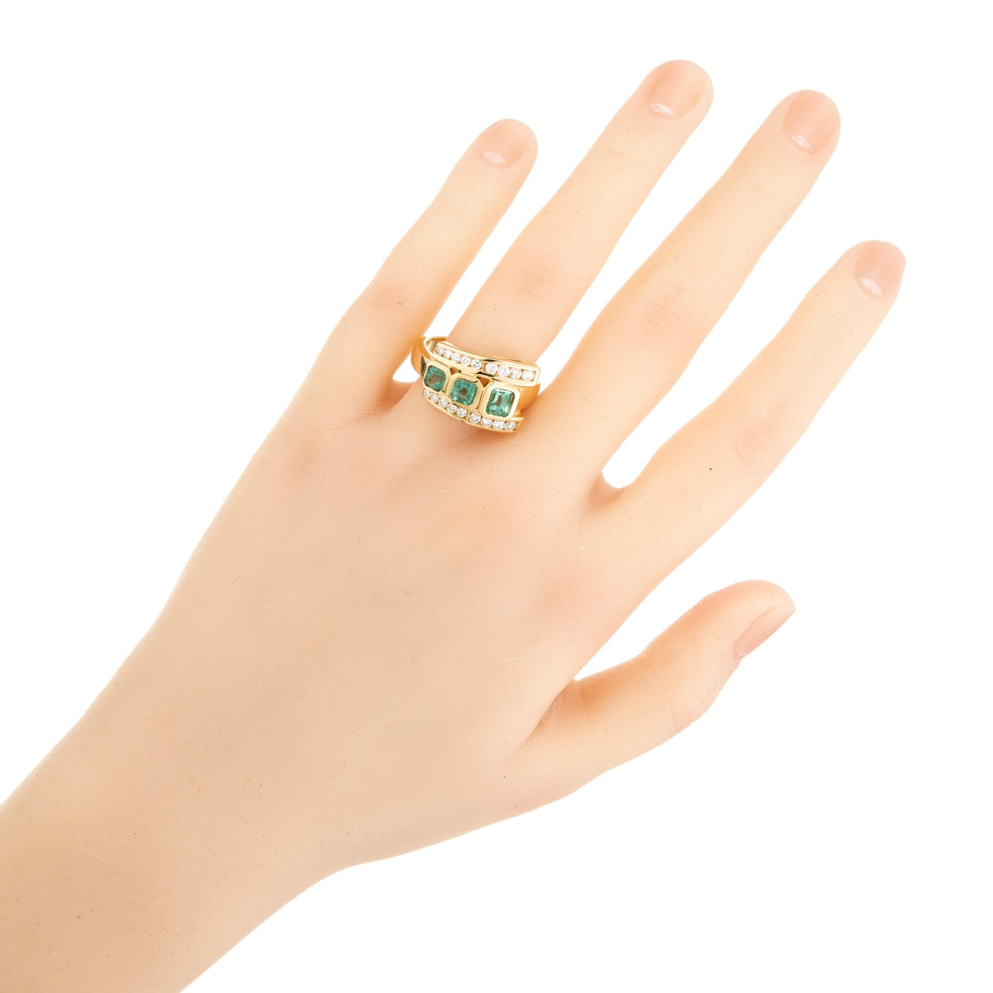 GIA Certified .95 Carat Octagonal Emerald Diamond Yellow Gold Ring For Sale 3