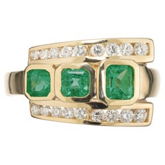 GIA Certified .95 Carat Octagonal Emerald Diamond Yellow Gold Ring