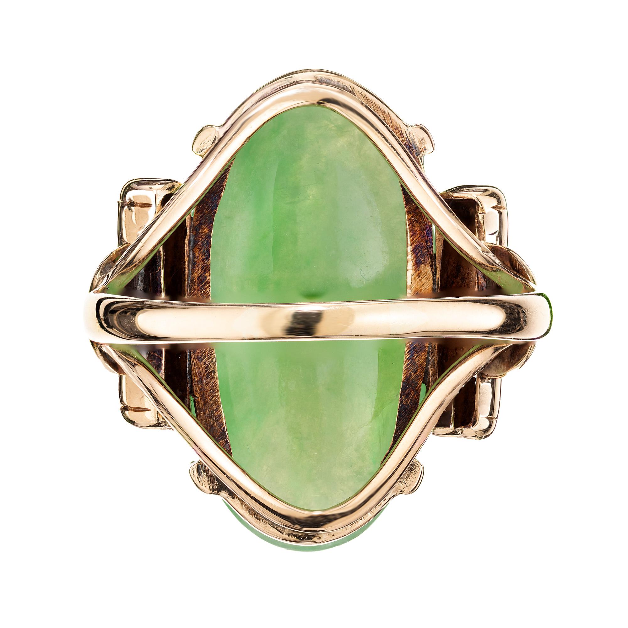GIA Certified 9.5 Carat Oval Cabochon Jade Rose Gold Cocktail Ring  For Sale 1