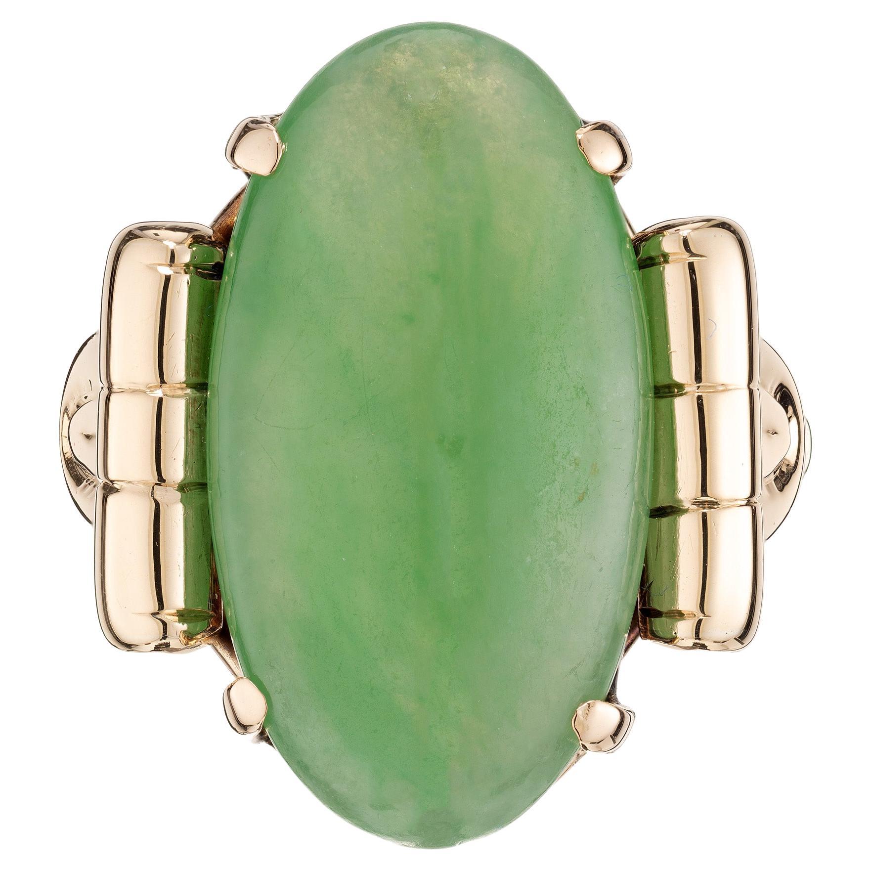 GIA Certified 9.5 Carat Oval Cabochon Jade Rose Gold Cocktail Ring 