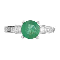 GIA Certified .95 Carat Round Emerald Diamond White Gold Engagement Ring
