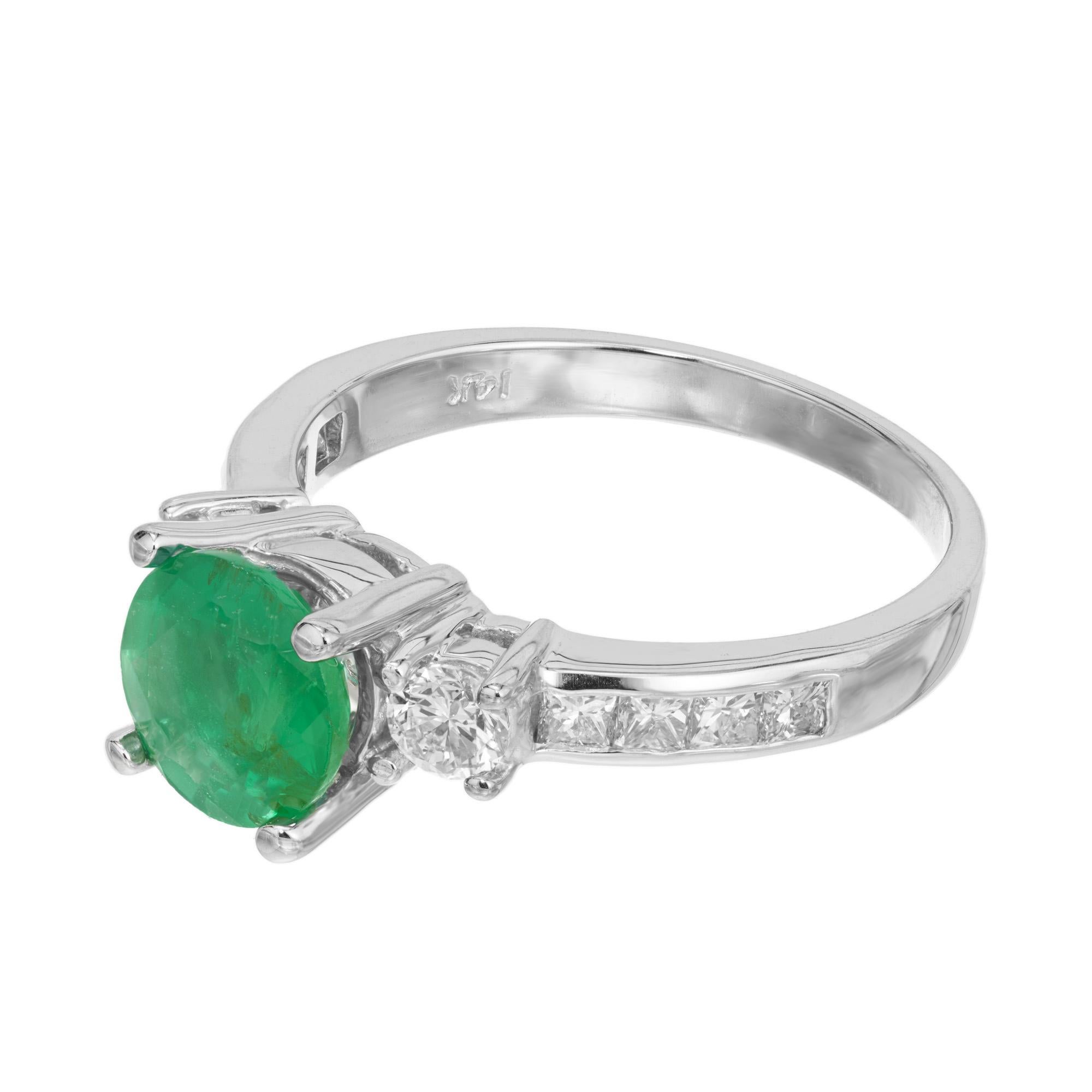 Round Cut GIA Certified .95 Carat Round Emerald Diamond White Gold Engagement Ring For Sale