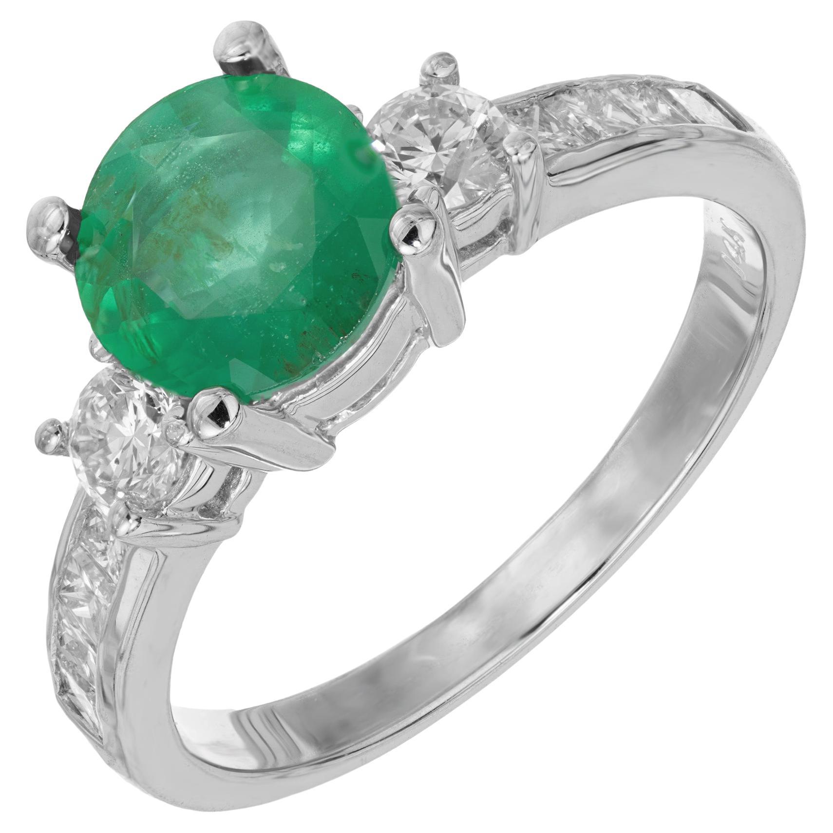 GIA Certified .95 Carat Round Emerald Diamond White Gold Engagement Ring