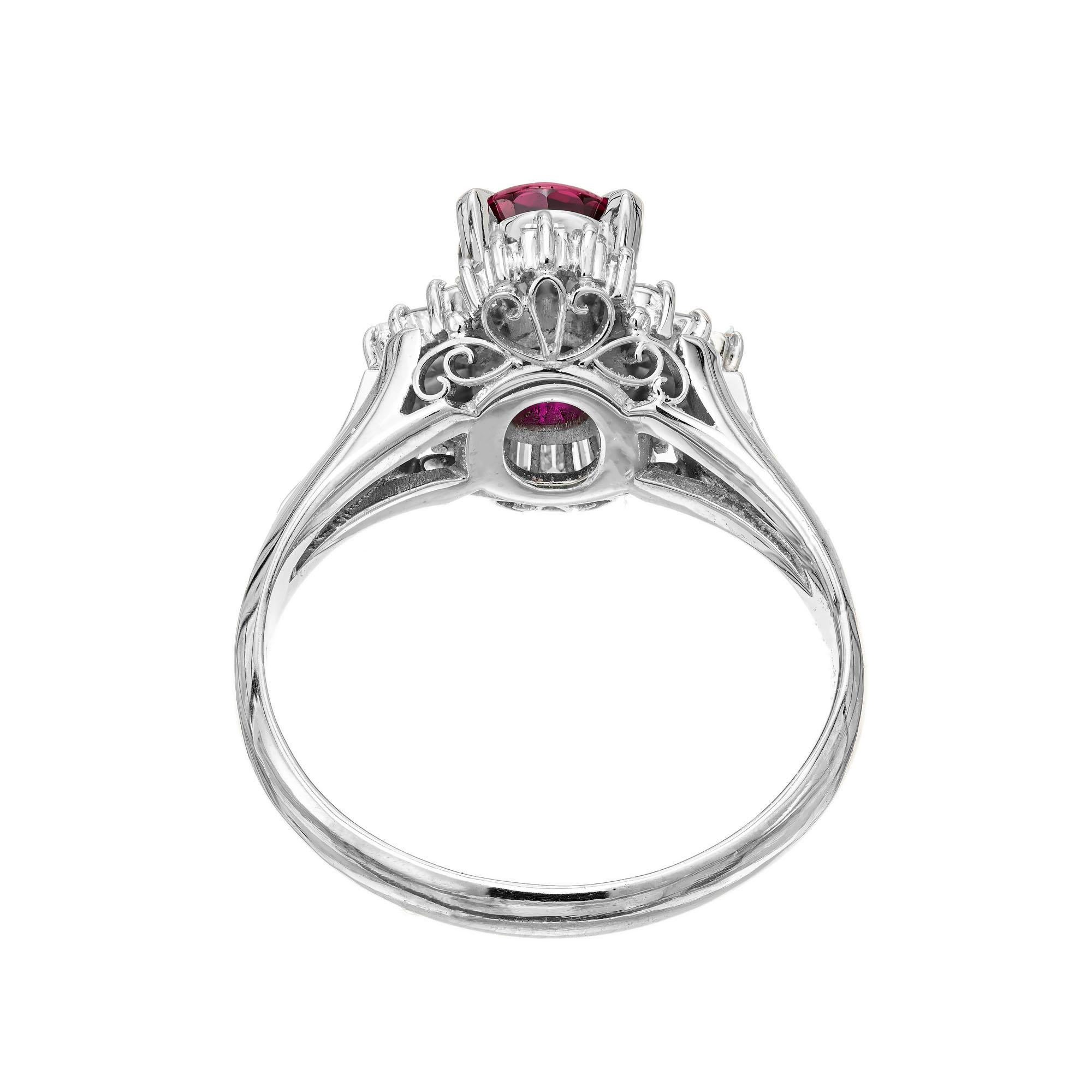 Oval Cut GIA Certified .95 Carat Ruby Diamond Halo Platinum Engagement Ring For Sale