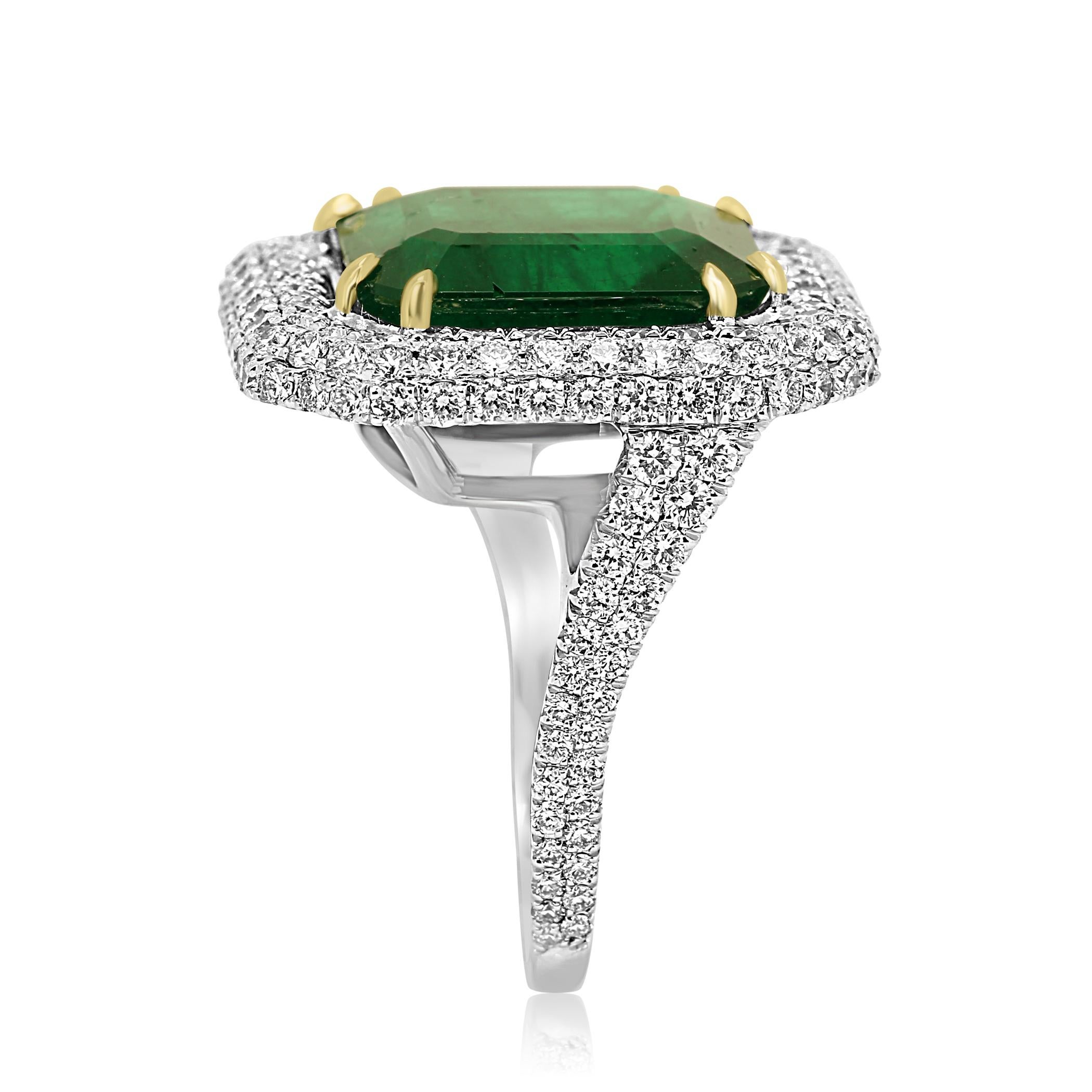 Women's or Men's GIA Certified 9.57 Minor Emerald Diamond Triple Halo Gold Cocktail Fashion Ring