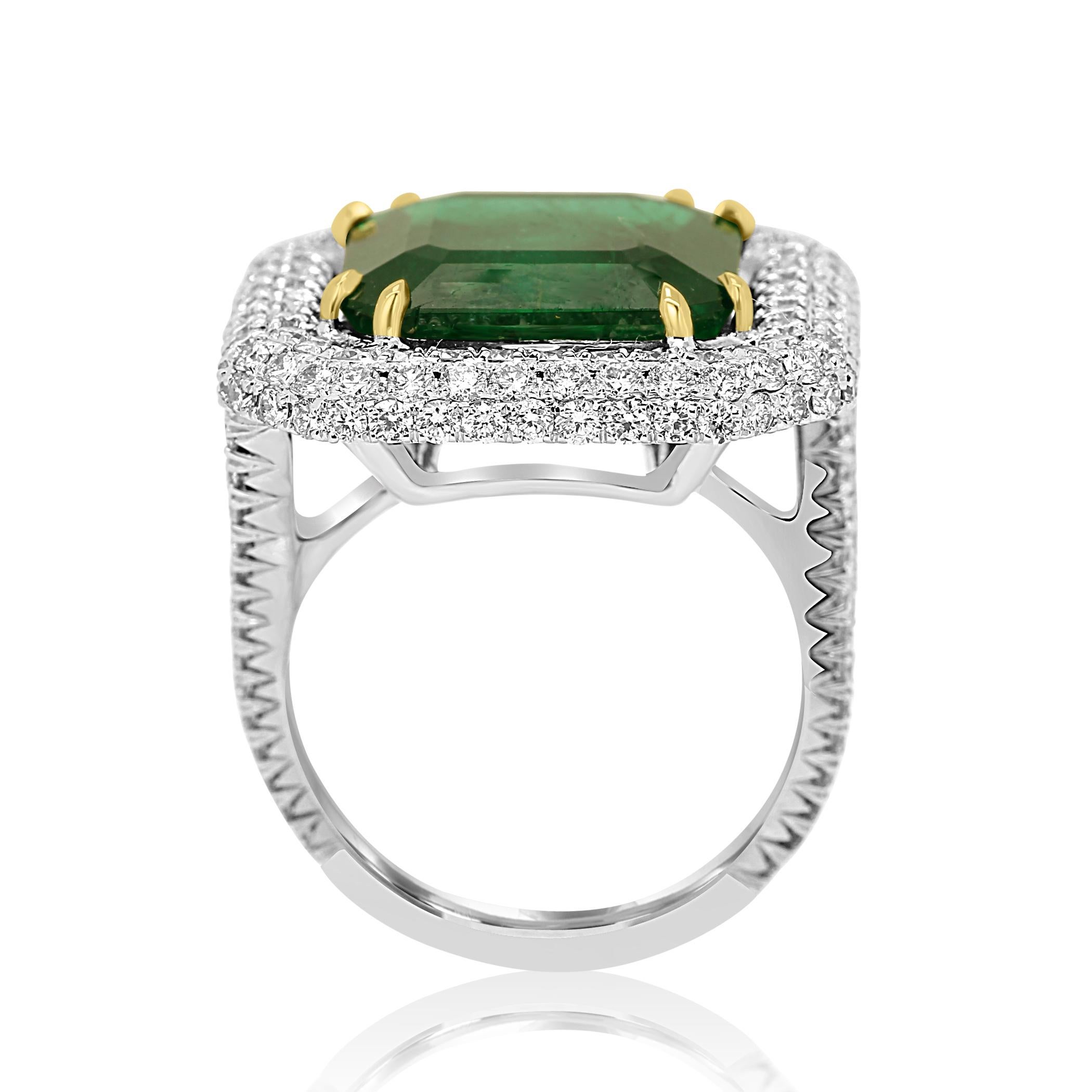 GIA Certified 9.57 Minor Emerald Diamond Triple Halo Gold Cocktail Fashion Ring 1