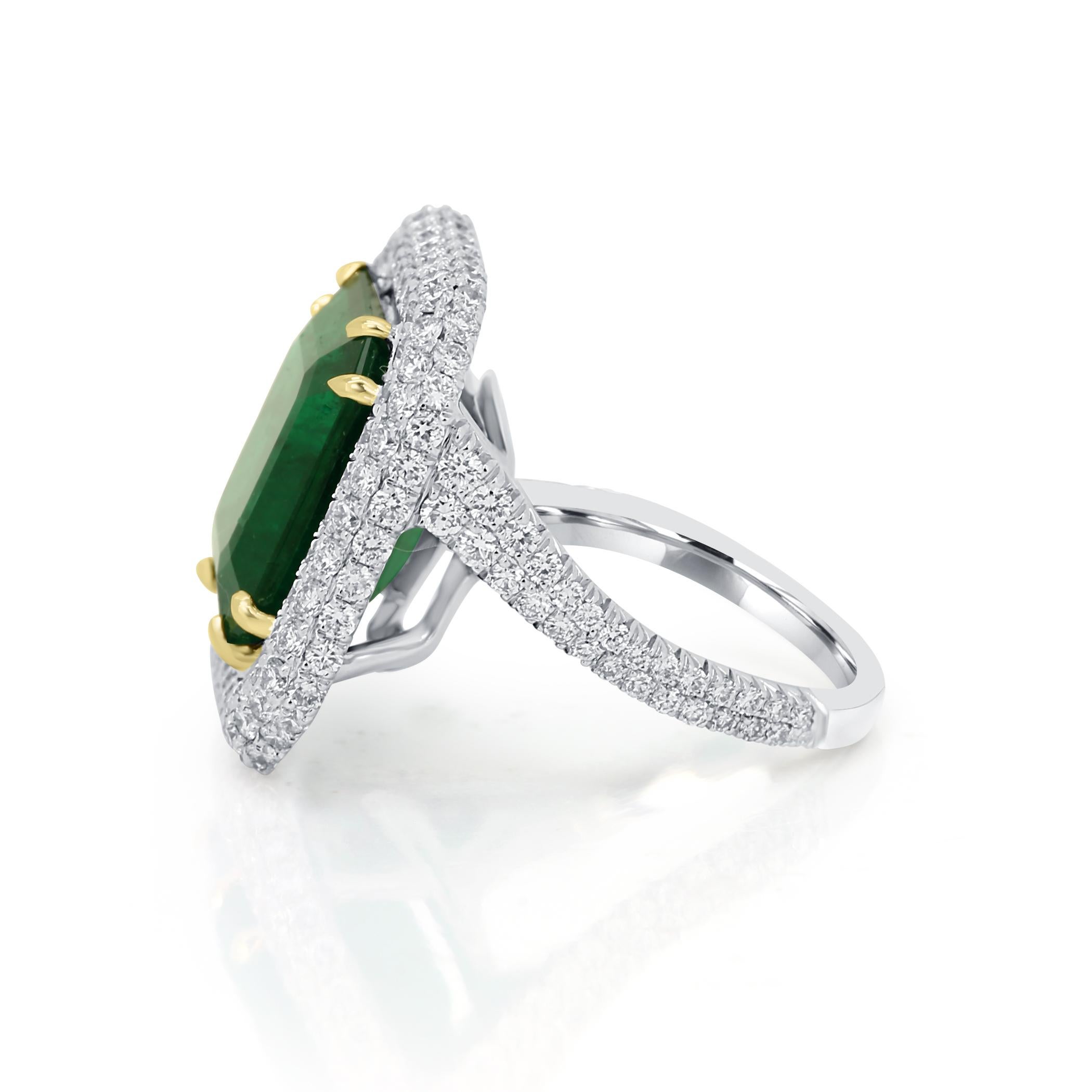 GIA Certified 9.57 Minor Emerald Diamond Triple Halo Gold Cocktail Fashion Ring 2