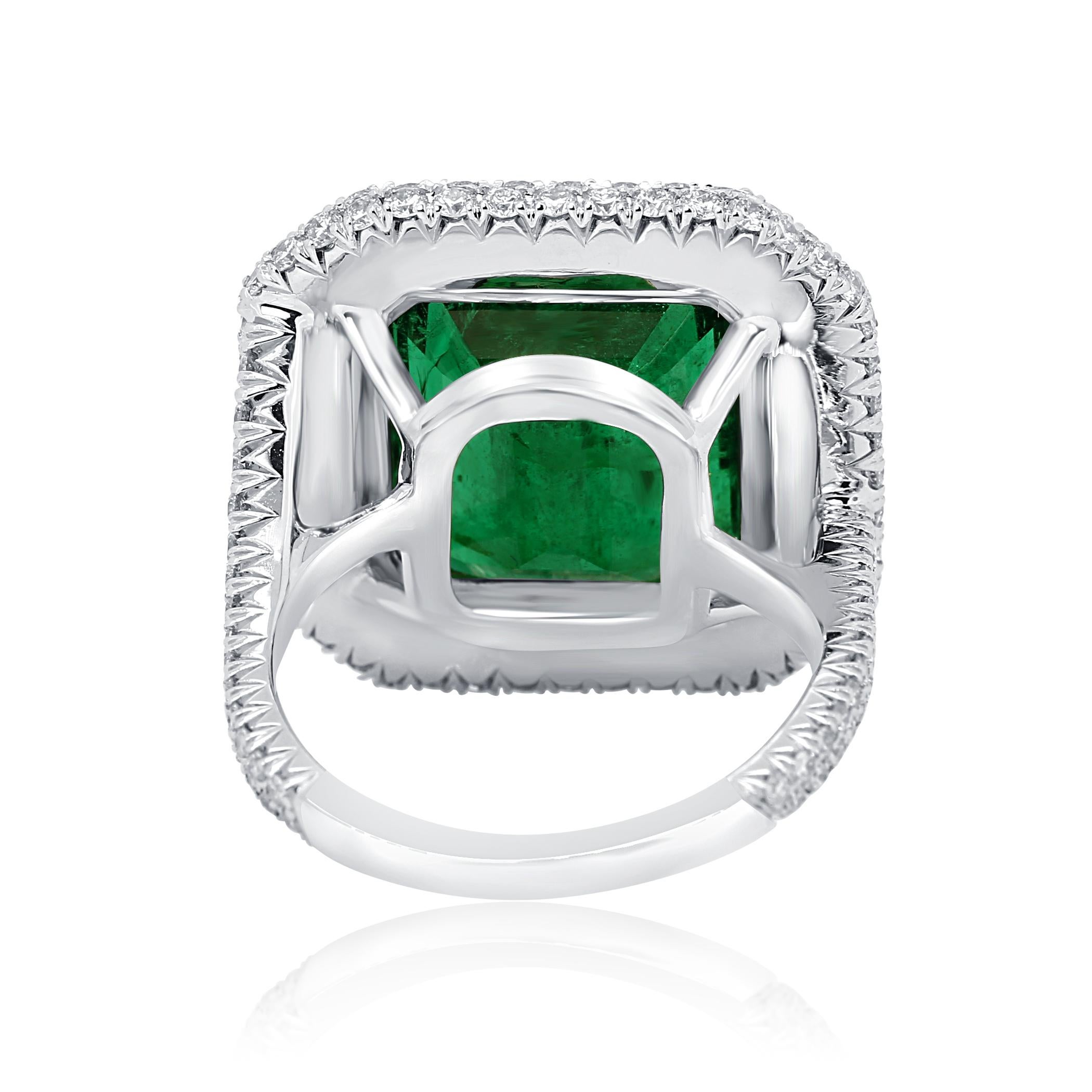 GIA Certified 9.57 Minor Emerald Diamond Triple Halo Gold Cocktail Fashion Ring 3
