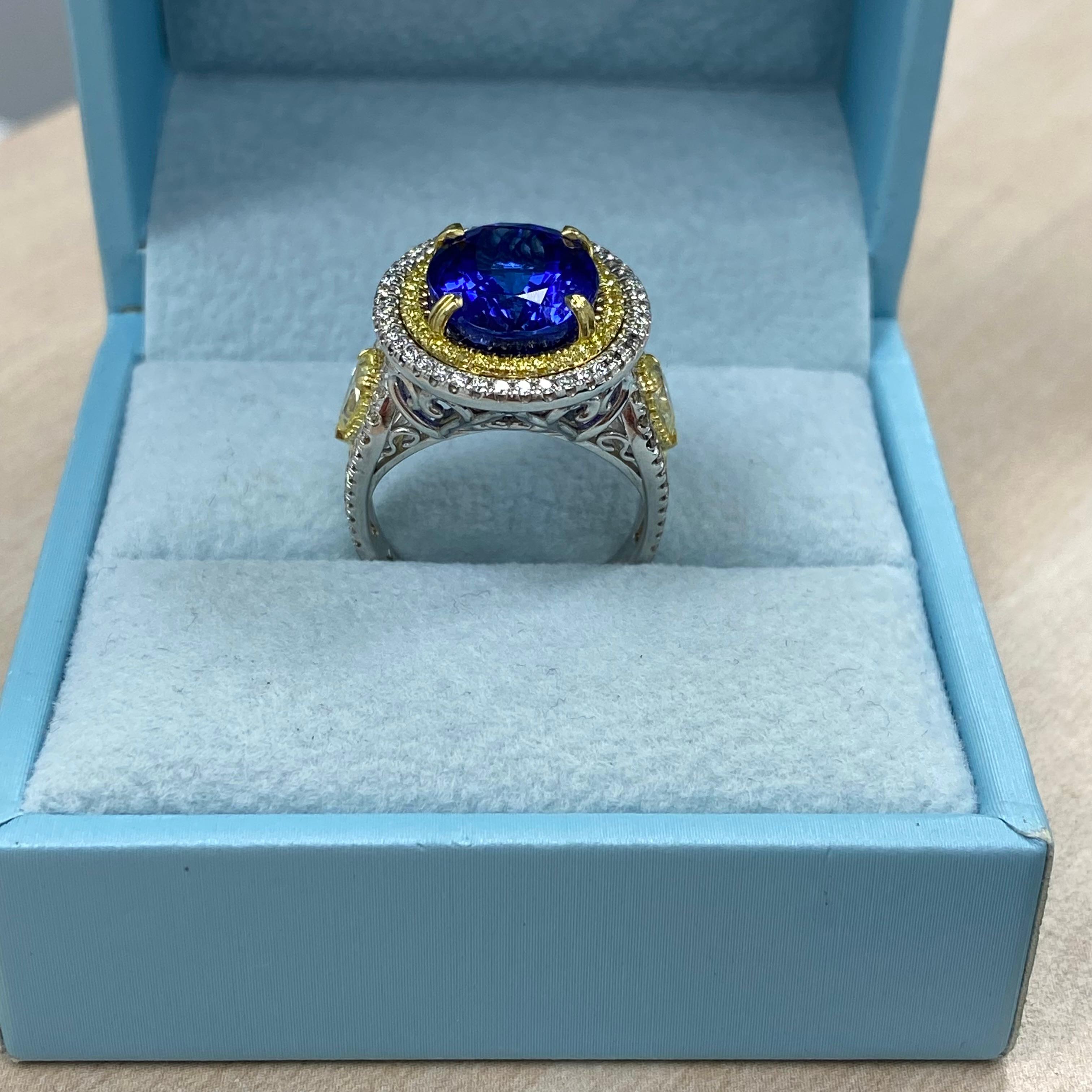 GIA Certified 9.59 Ctw Oval Tanzanite Diamond Ring Halo 14K White Gold For Sale 5