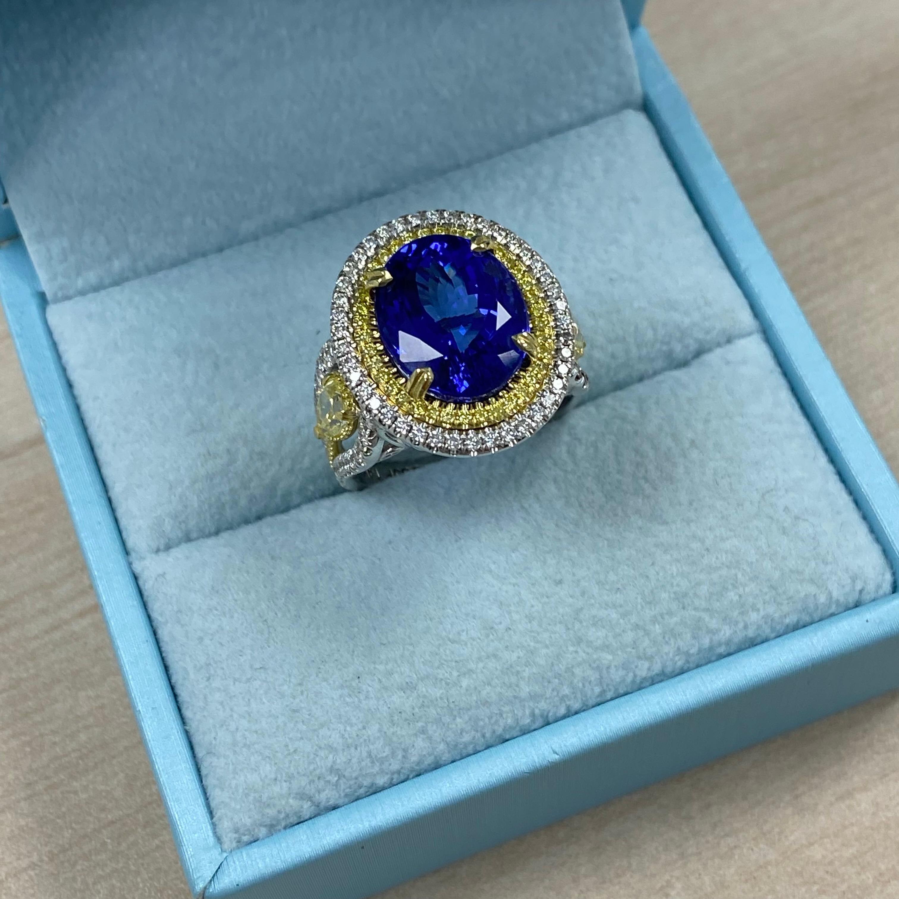 GIA Certified 9.59 Ctw Oval Tanzanite Diamond Ring Halo 14K White Gold For Sale 6