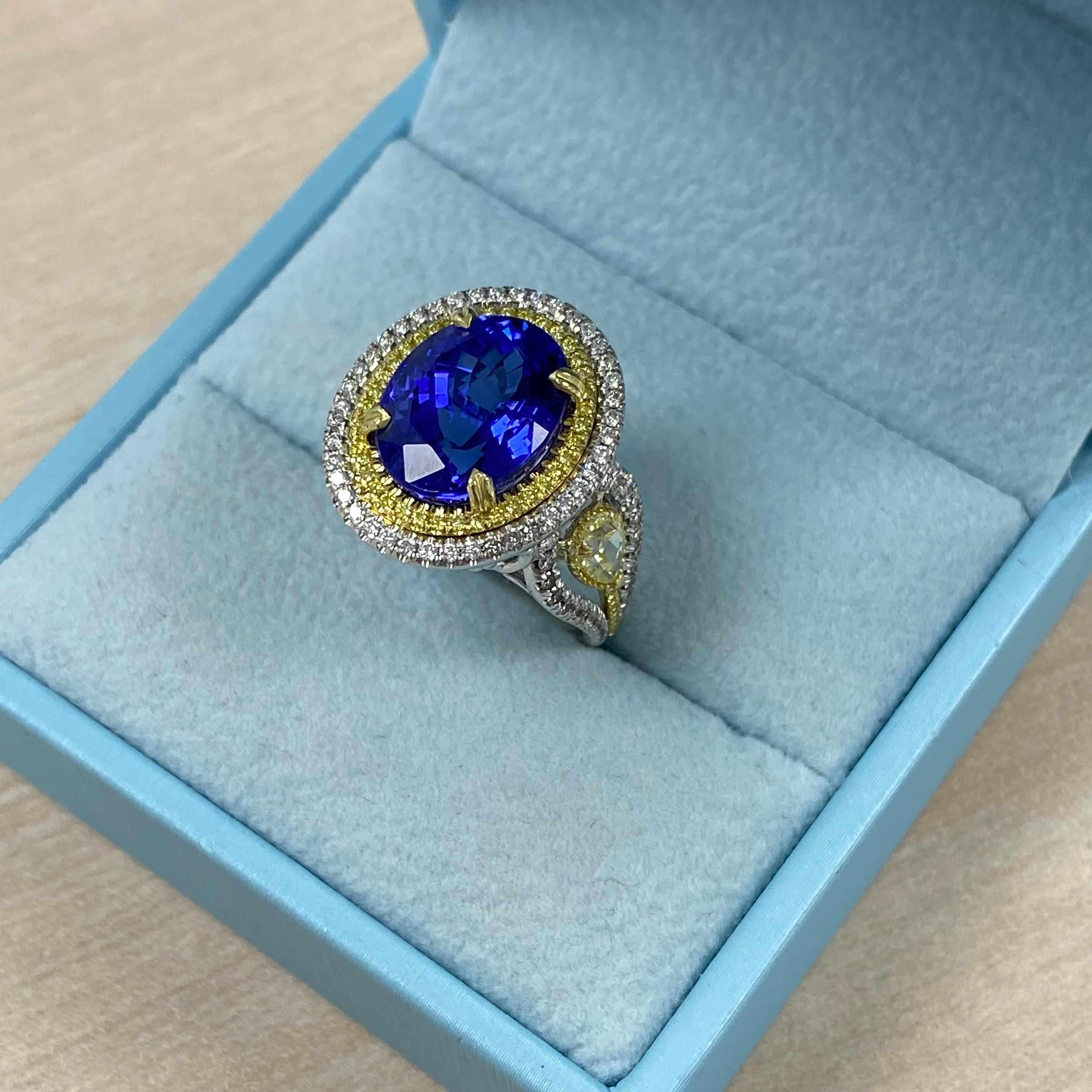 GIA Certified 9.59 Ctw Oval Tanzanite Diamond Ring Halo 14K White Gold For Sale 7