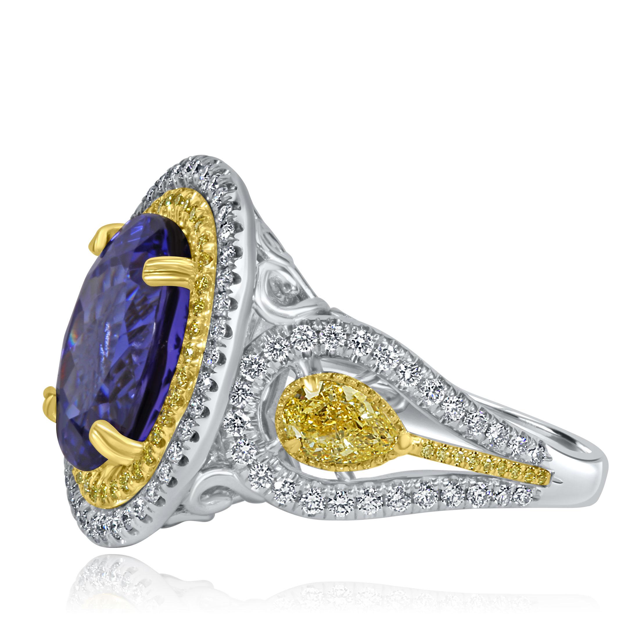 GIA Certified 9.59 Ctw Oval Tanzanite Diamond Ring Halo 14K White Gold For Sale 2