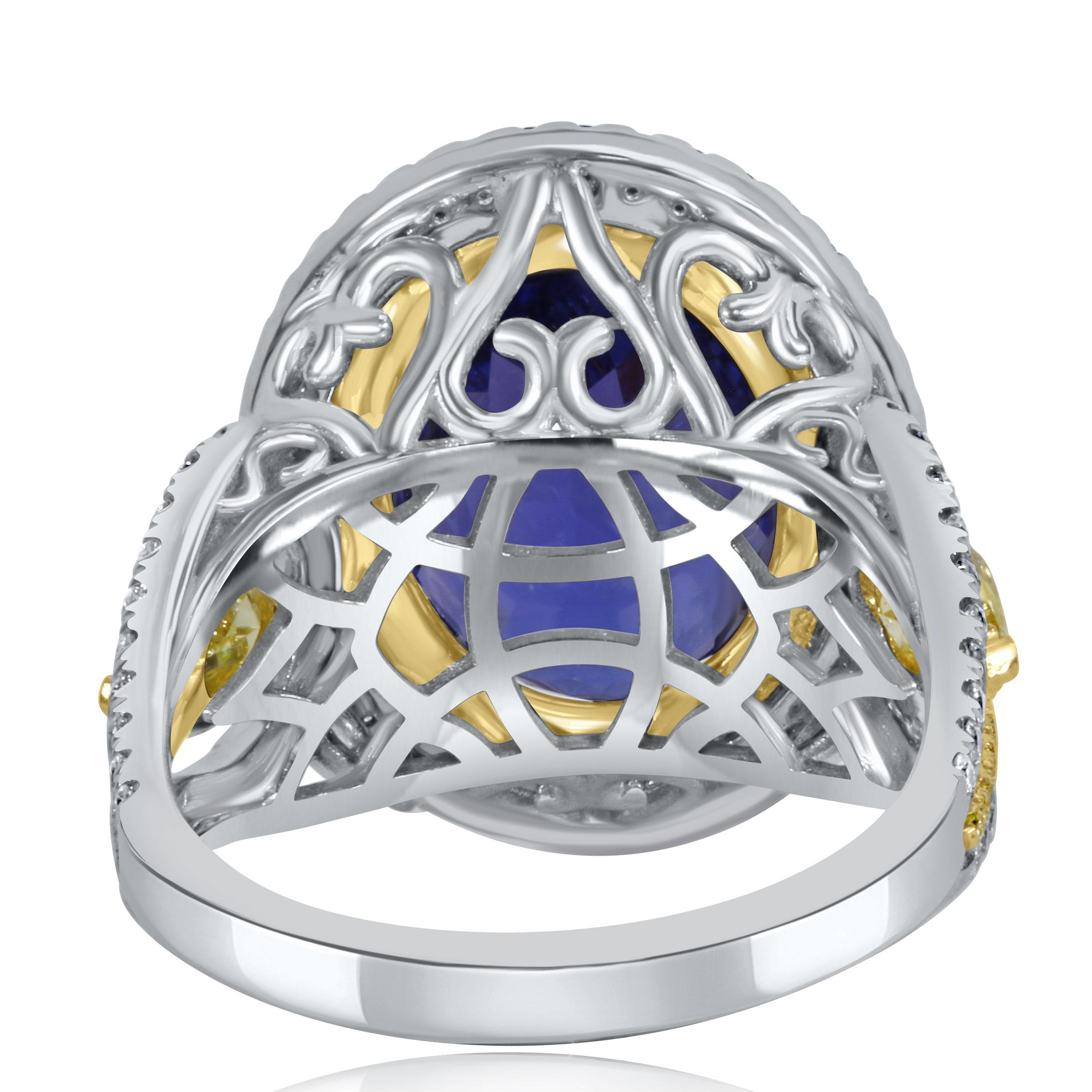 GIA Certified 9.59 Ctw Oval Tanzanite Diamond Ring Halo 14K White Gold For Sale 3