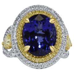 GIA Certified 9.59 Ctw Oval Tanzanite Diamond Ring Halo 14K White Gold