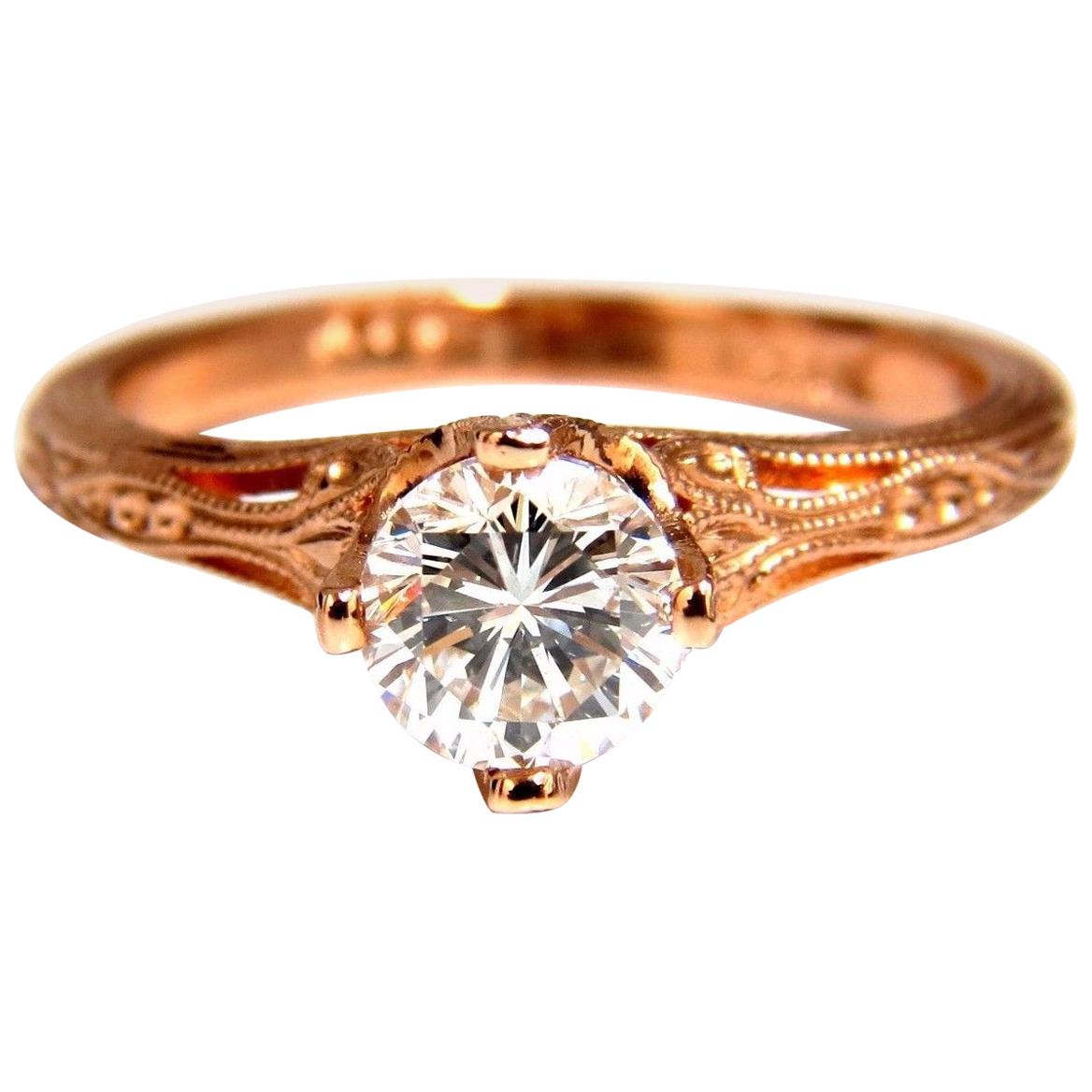 Anello con diamante rotondo naturale certificato GIA .95ct F.Si1 Portoghese Revival 14kt