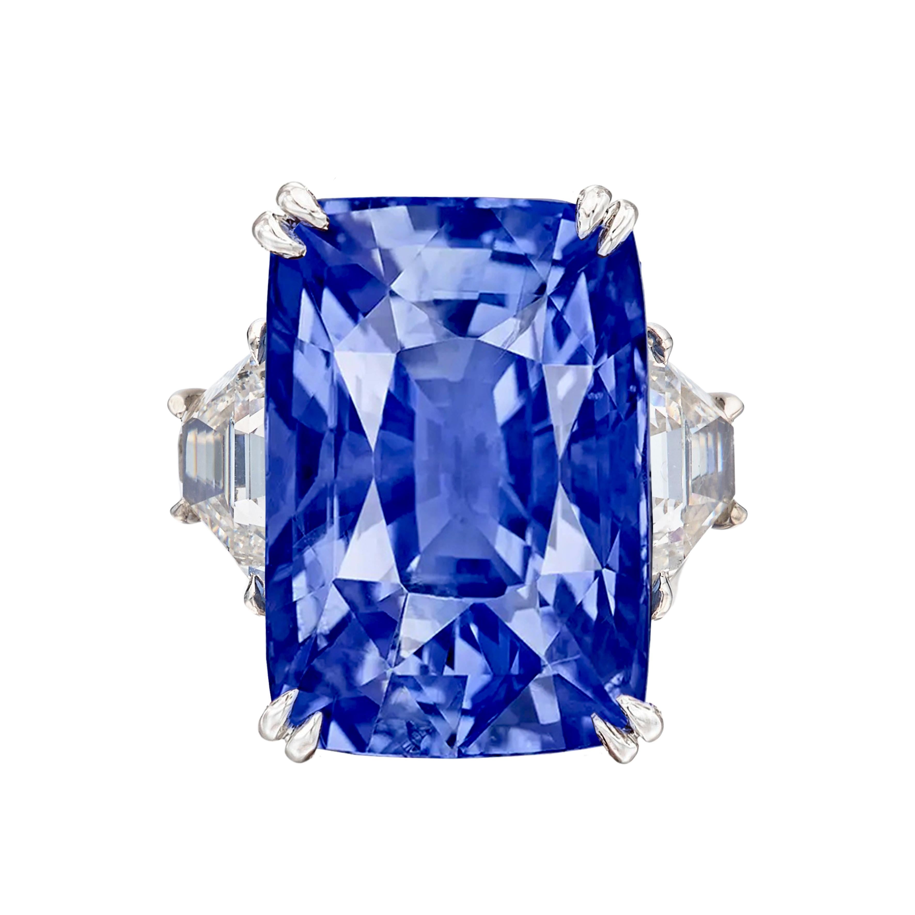 Cushion Cut GIA Certified 9.60 Carat Blue Sapphire Ceylon Sapphire Diamond Platinum Ring For Sale