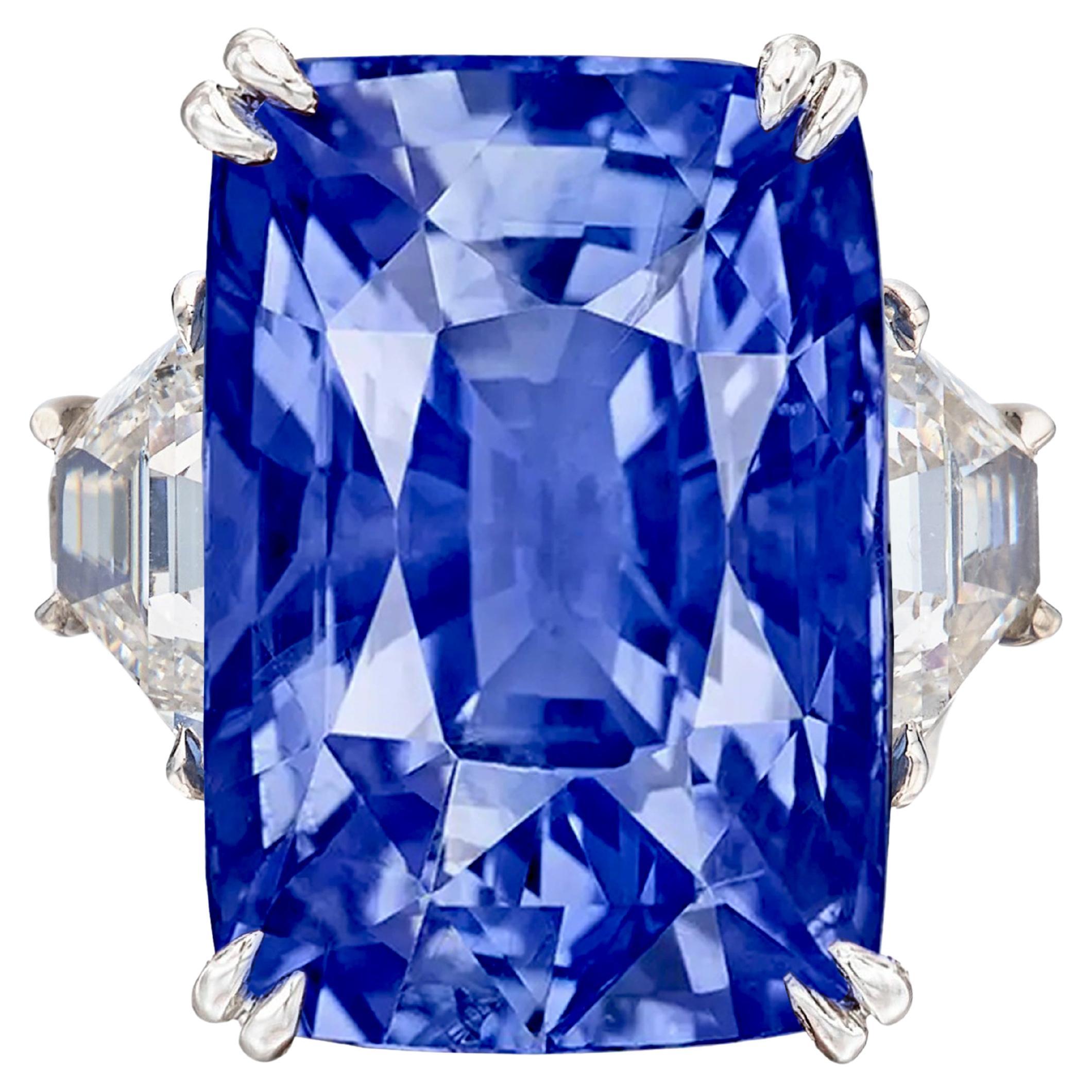 GIA Certified 9.60 Carat Blue Sapphire Ceylon Sapphire Diamond Platinum Ring For Sale
