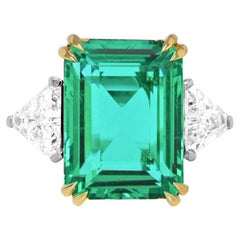 AGL Certified 4.90 Carat Green Emerald Diamond Ring Platinum Made in Italy