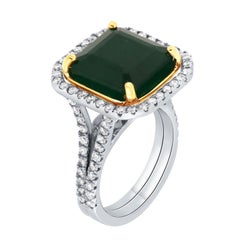 GIA Certified 9.61 Carat Green Emerald 18K White & Yellow Halo Diamond Ring
