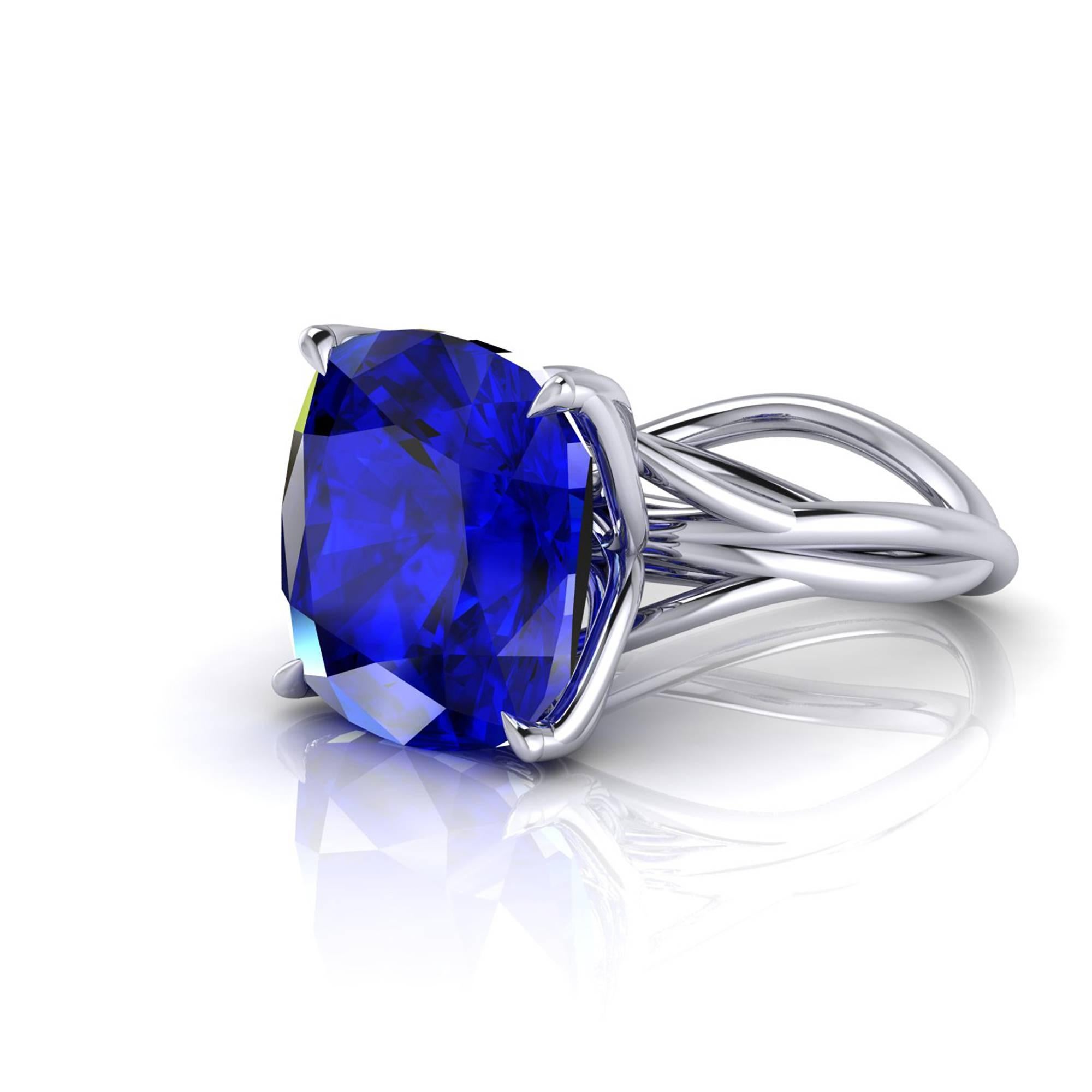 GIA Certified 9.23 carat Tanzanite Cushion Cut in 18 Karat gold cocktail ring For Sale 4