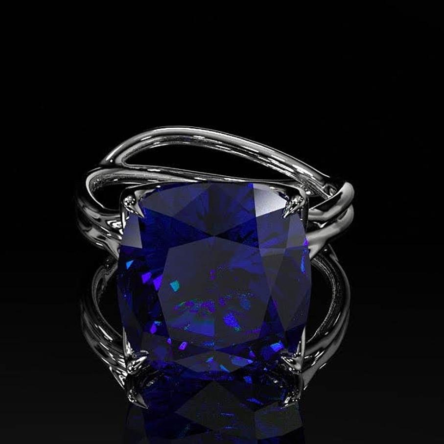 GIA Certified 9.23 carat Tanzanite Cushion Cut in 18 Karat gold cocktail ring For Sale 6