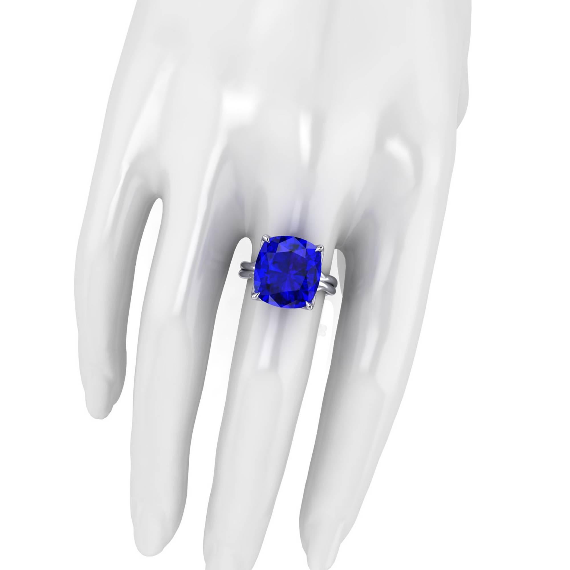 GIA Certified 9.23 carat Tanzanite Cushion Cut in 18 Karat gold cocktail ring For Sale 1