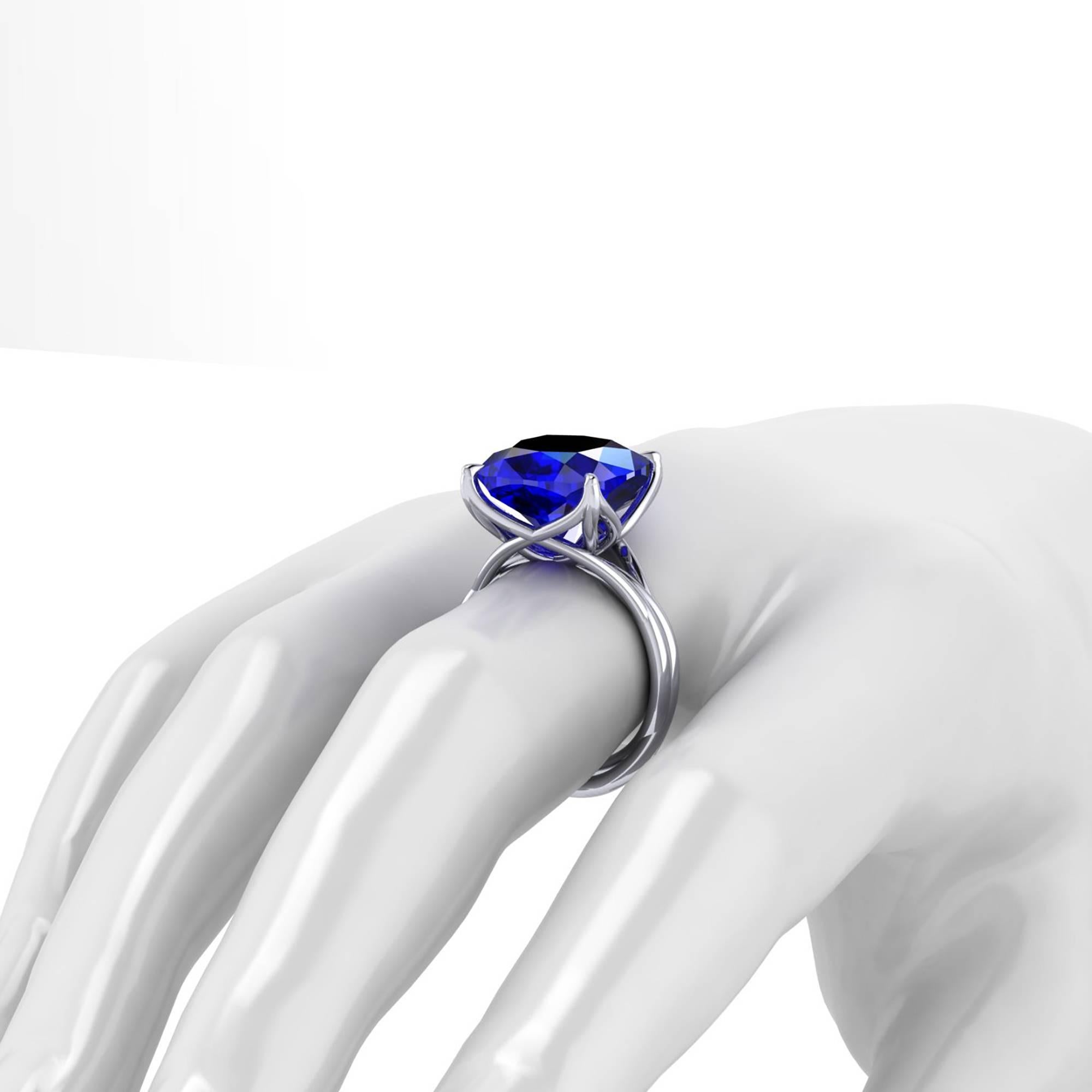 GIA Certified 9.23 carat Tanzanite Cushion Cut in 18 Karat gold cocktail ring For Sale 3