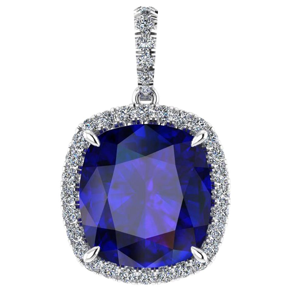 GIA Certified 9.23 Carat Tanzanite Pendant Necklace Diamond Halo Platinum 950 For Sale