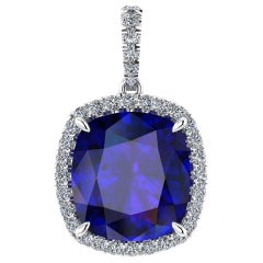 GIA Certified 9.23 Carat Tanzanite Pendant Necklace Diamond Halo Platinum 950