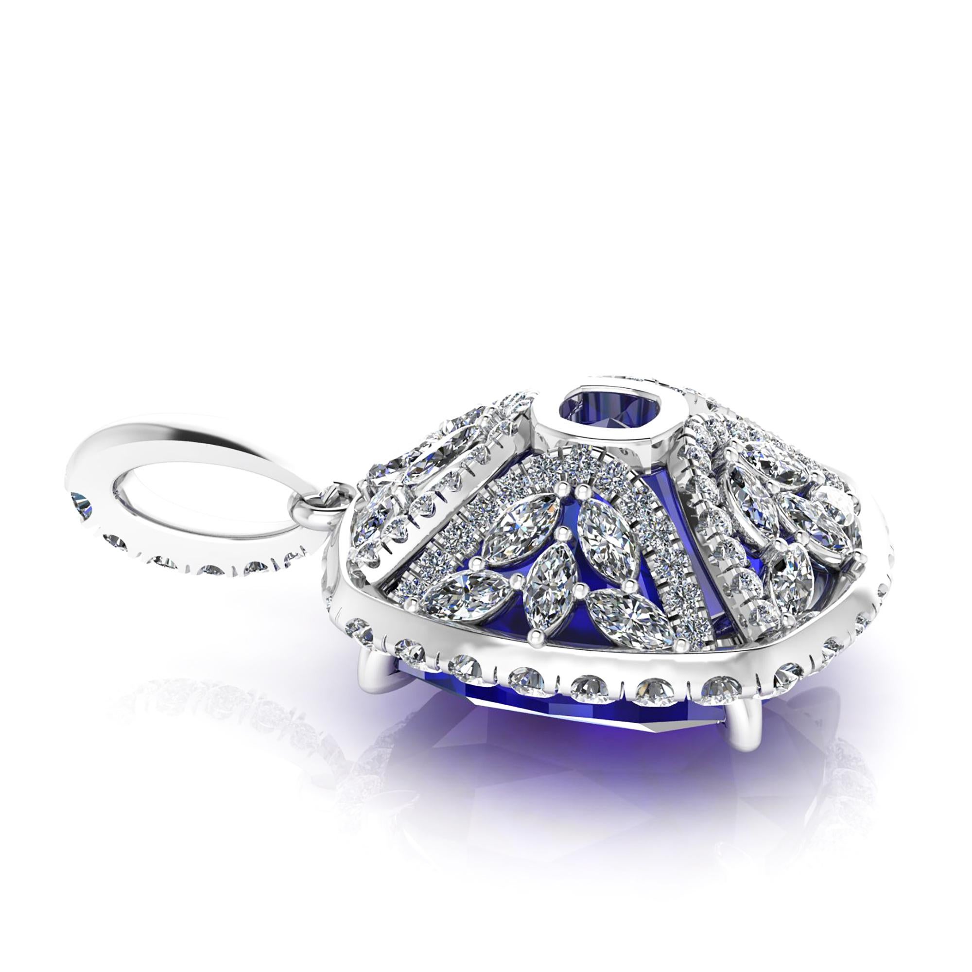 Modern GIA Certified 9.23 Carat Tanzanite Pendant Necklace Diamond Halo Platinum 950 For Sale