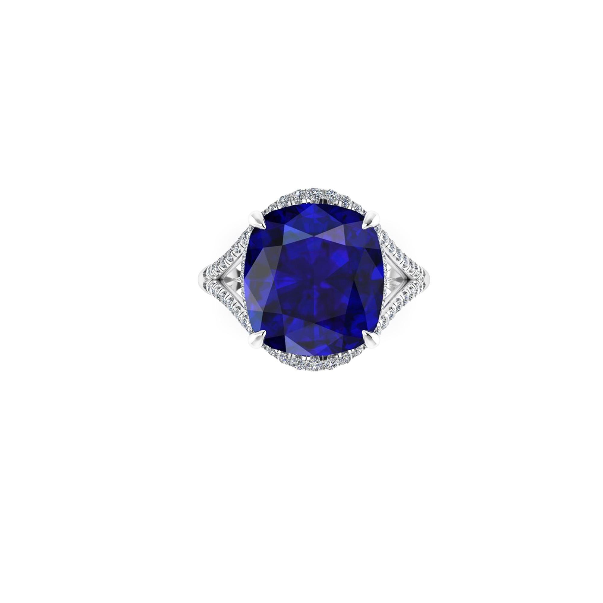 GIA Certified 9.23 Carat Cushion Tanzanite Diamonds Platinum 950 Cocktail Ring In New Condition In New York, NY