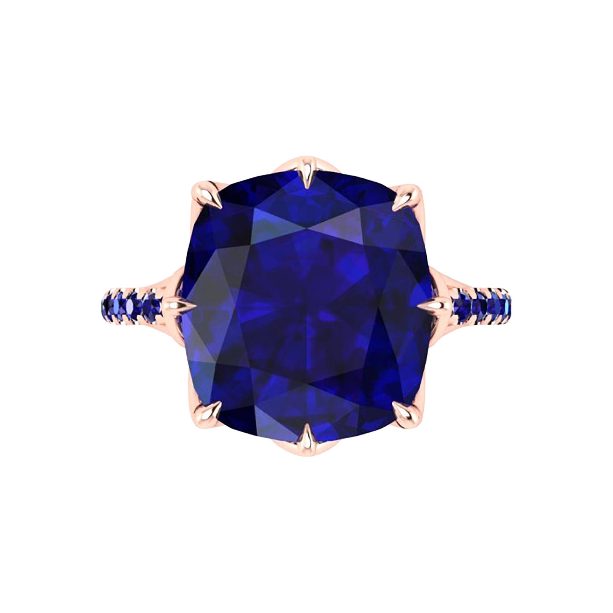 Bague en or rose 18 carats avec tanzanite taille coussin de 9,23 carats certifiée par le GIA