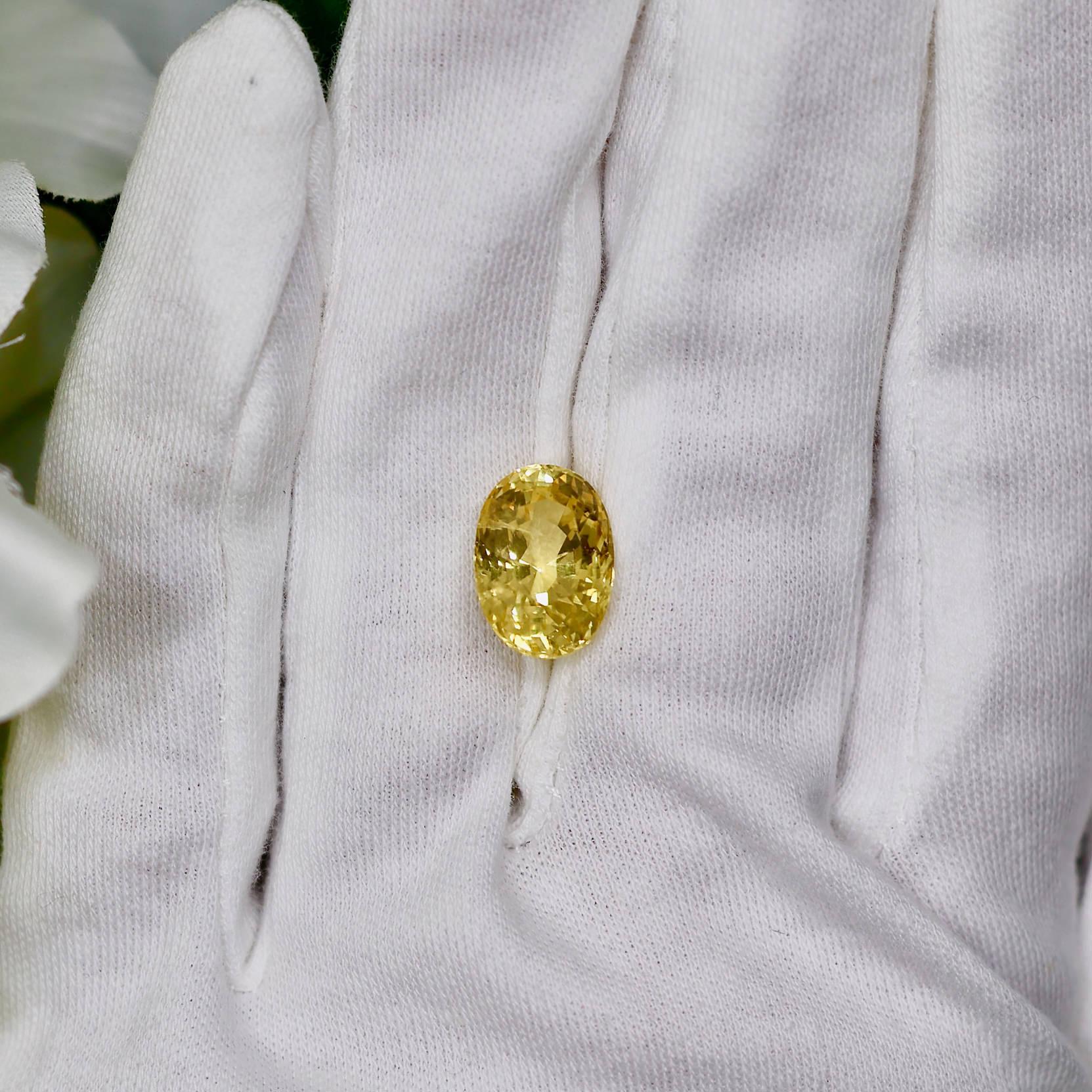 Taglio ovale Zaffiro giallo di Ceylon non riscaldato certificato GIA da 9,69 carati naturali in vendita