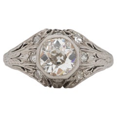 GIA Certified .97 Carat Art Deco Diamond Platinum Engagement Ring