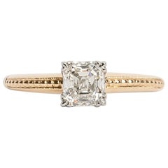 Antique GIA Certified .97 Carat Diamond White Gold and Yellow Gold Engagement Ring